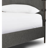 Featuring Anderson Knoll Charcoal-King Canopy Bed by Four Hands at Amethyst Home. Bring texture into play. This iron canopy bed features a headboard upholstered in a classic boucle fabric with decorative leather straps for a material-driven contrast. Standard box spring required. This bed is not compatible with an adjustable mattress.Overall Dimensions: 85. Amethyst Home provides interior design, new home construction design consulting, vintage area rugs, and lighting in the Scottsdale metro area.