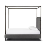 Featuring Anderson Knoll Charcoal-King Canopy Bed by Four Hands at Amethyst Home. Bring texture into play. This iron canopy bed features a headboard upholstered in a classic boucle fabric with decorative leather straps for a material-driven contrast. Standard box spring required. This bed is not compatible with an adjustable mattress.Overall Dimensions:. Amethyst Home provides interior design, new home construction design consulting, vintage area rugs, and lighting in the Winter Garden metro area.