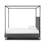 Featuring Anderson Knoll Charcoal-King Canopy Bed by Four Hands at Amethyst Home. Bring texture into play. This iron canopy bed features a headboard upholstered in a classic boucle fabric with decorative leather straps for a material-driven contrast. Standard box spring required. This bed is not compatible with an adjustable mattress.Overall Dimensions:. Amethyst Home provides interior design, new home construction design consulting, vintage area rugs, and lighting in the Winter Garden metro area.