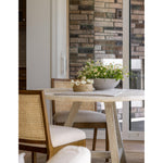 Featuring Charlotte Armless Dining Chair - Cane Toasted Nettlewood by Four Hands at Amethyst Home. Coastal aesthetic and daily comfort -- the Charlotte Dining Chair is an Amethyst fave.  It's perfect for blending wood tones in a space due to the two tone cane back.  Upholstered in a performance fabric for stress-free daily use.
Overall Dimensions: 22.50".  Amethyst Home provides interior design, new home construction design consulting, vintage area rugs, and lighting in the Los Angeles metro area.