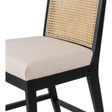 Featuring Antonia  Armless Dining Stool Stool by Four Hands at Amethyst Home. Light-toasted parawood frames a textural inlay of natural cane for a clean, monochromatic look, with seating of performance fabric for smart sensibility. Perfectly sized for the counter, with a brass kick plate for comfort and contrast. Performance fabrics are specially created to withstand spills, stain. Amethyst Home provides interior design, new construction, custom furniture, and area rugs in the Monterey metro area.