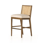 Featuring Antonia Solid Parawood Cane Armless Stool by Four Hands at Amethyst Home. Mixed materials refresh retro stool seating. Light-toasted nettlewood frames a textural inlay of natural cane for a clean, monochromatic look, with a light, linen-blend seat of high-performance fabric brings smart sensibility to bar-style seating. Performance fabrics are sp. Amethyst Home provides interior design, new home construction design consulting, vintage area rugs, and lighting in the Alpharetta metro area.