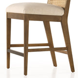 Featuring Antonia Solid Parawood Cane Armless Stool by Four Hands at Amethyst Home. Mixed materials refresh retro stool seating. Light-toasted nettlewood frames a textural inlay of natural cane for a clean, monochromatic look, with a light, linen-blend seat of high-performance fabric brings smart sensibility to bar-style seating. Performance fabrics are spe. Amethyst Home provides interior design, new home construction design consulting, vintage area rugs, and lighting in the Calabasas metro area.