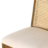 Featuring Antonia Solid Parawood Cane Armless Stool by Four Hands at Amethyst Home. Mixed materials refresh retro stool seating. Light-toasted nettlewood frames a textural inlay of natural cane for a clean, monochromatic look, with a light, linen-blend seat of high-performance fabric brings smart sensibility to bar-style seating. Performance fabrics are spec. Amethyst Home provides interior design, new home construction design consulting, vintage area rugs, and lighting in the Monterey metro area.