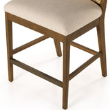 Featuring Antonia Solid Parawood Cane Armless Stool by Four Hands at Amethyst Home. Mixed materials refresh retro stool seating. Light-toasted nettlewood frames a textural inlay of natural cane for a clean, monochromatic look, with a light, linen-blend seat of high-performance fabric brings smart sensibility to bar-style seating. Performance fabrics are sp. Amethyst Home provides interior design, new home construction design consulting, vintage area rugs, and lighting in the Scottsdale metro area.