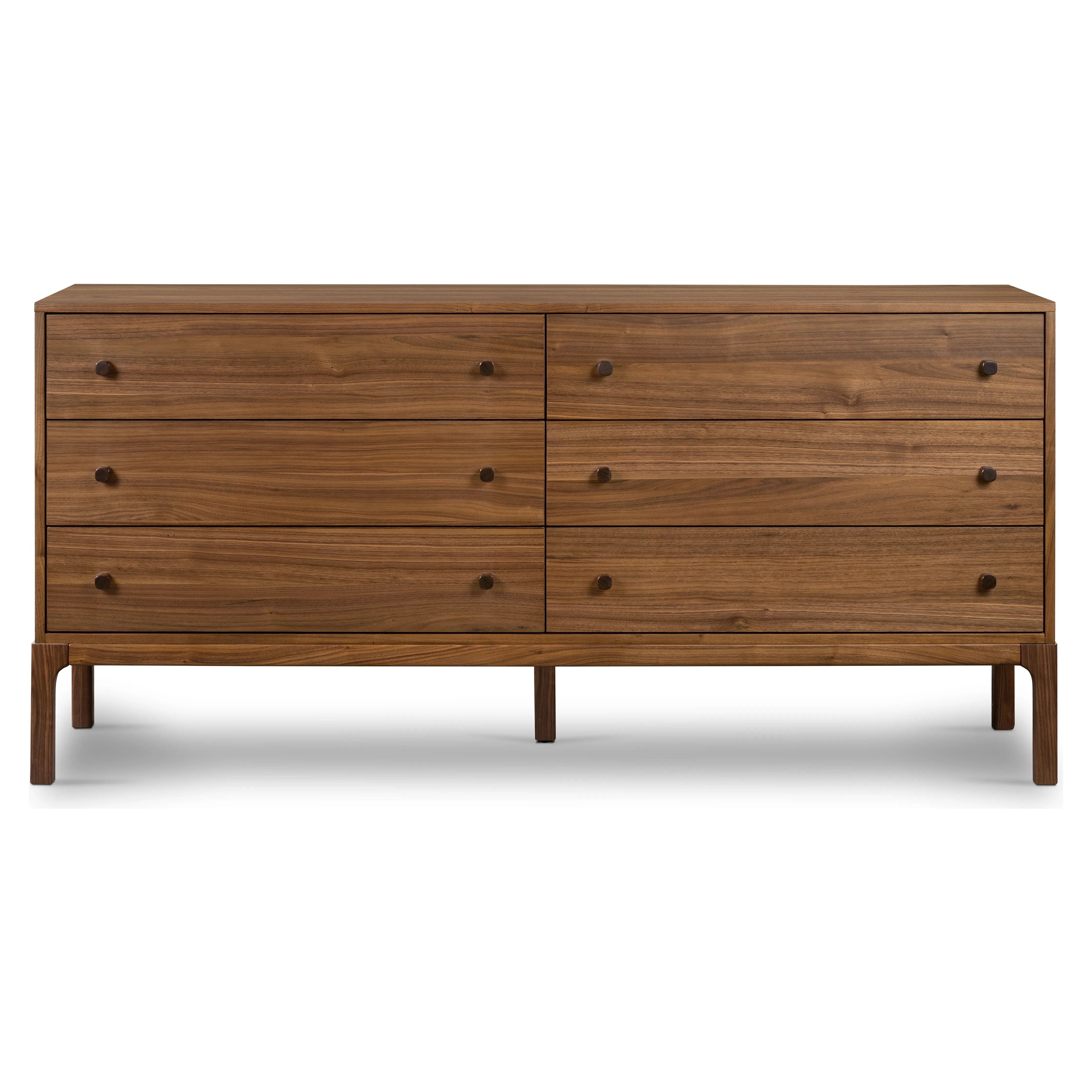 Featuring Arturo Natural Walnut 6 Drawer Dresser by Four Hands at Amethyst Home. Inspired by campaign-style furniture of the 1800s — packable pieces first designed for traveling military use — a simply shaped dresser of natural walnut features a subtly inset top and rounded legs, finished with wooden hardware.
Collection: WallisColors: Natural Walnut ,Natur. Amethyst Home provides interior design, new home construction design consulting, vintage area rugs, and lighting in the Miami metro area.