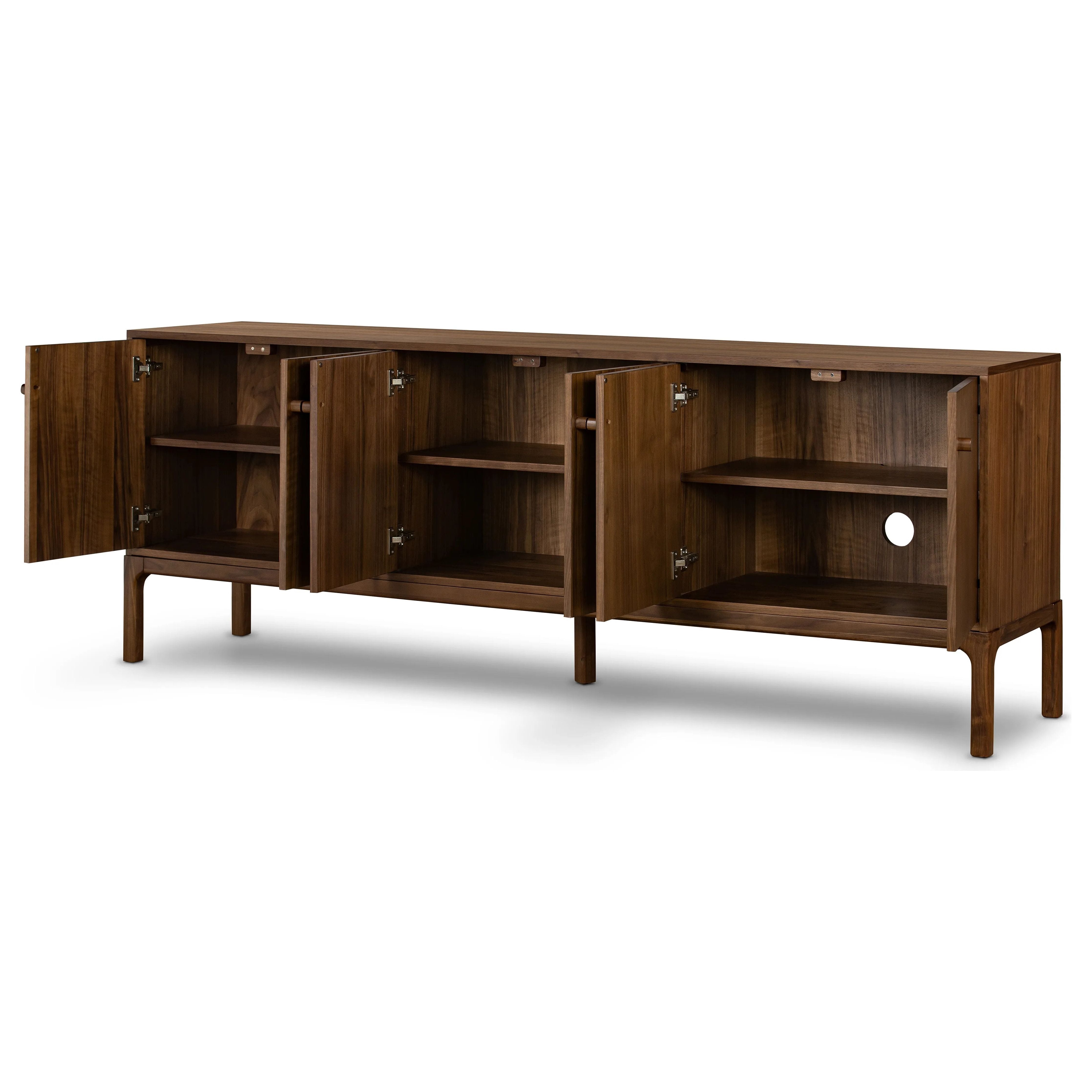 Featuring Arturo Natural Walnut Sideboard by Four Hands at Amethyst Home. Inspired by campaign-style furniture of the 1800s — packable pieces first designed for traveling military use — a simply shaped sideboard of natural walnut features a subtly inset top and rounded legs, finished with wooden hardware.
Collection: WallisColors: Natural Walnut Veneer ,N. Amethyst Home provides interior design, new home construction design consulting, vintage area rugs, and lighting in the Seattle metro area.