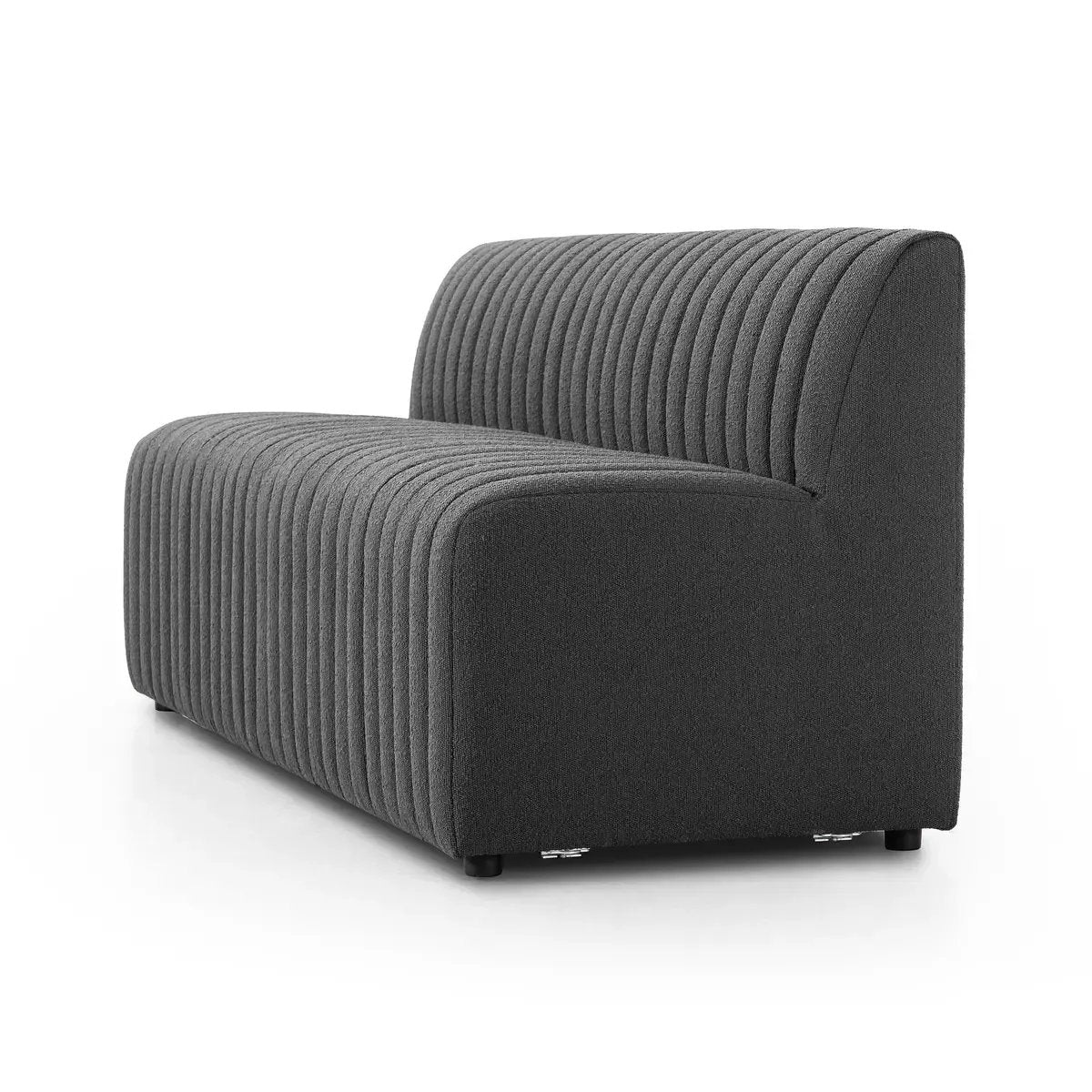 Featuring Augustine Dining Bench Pieces in Fiqa Boucle Charcoal by Four Hands at Amethyst Home. We love the dramatic channeling, for trend-forward texture and sumptuous sit with this Augustine Dining Bench Pieces. Comfy and perfect for gathering the whole family. 
Choose your pieces:Chair: 25"W x 28"L x 31.50"HCorner Chair: 28"W x 28"L x 31.50"HChair + Half:. Amethyst Home provides interior design, new home construction design consulting, vintage area rugs, and lighting in the Portland metro area.