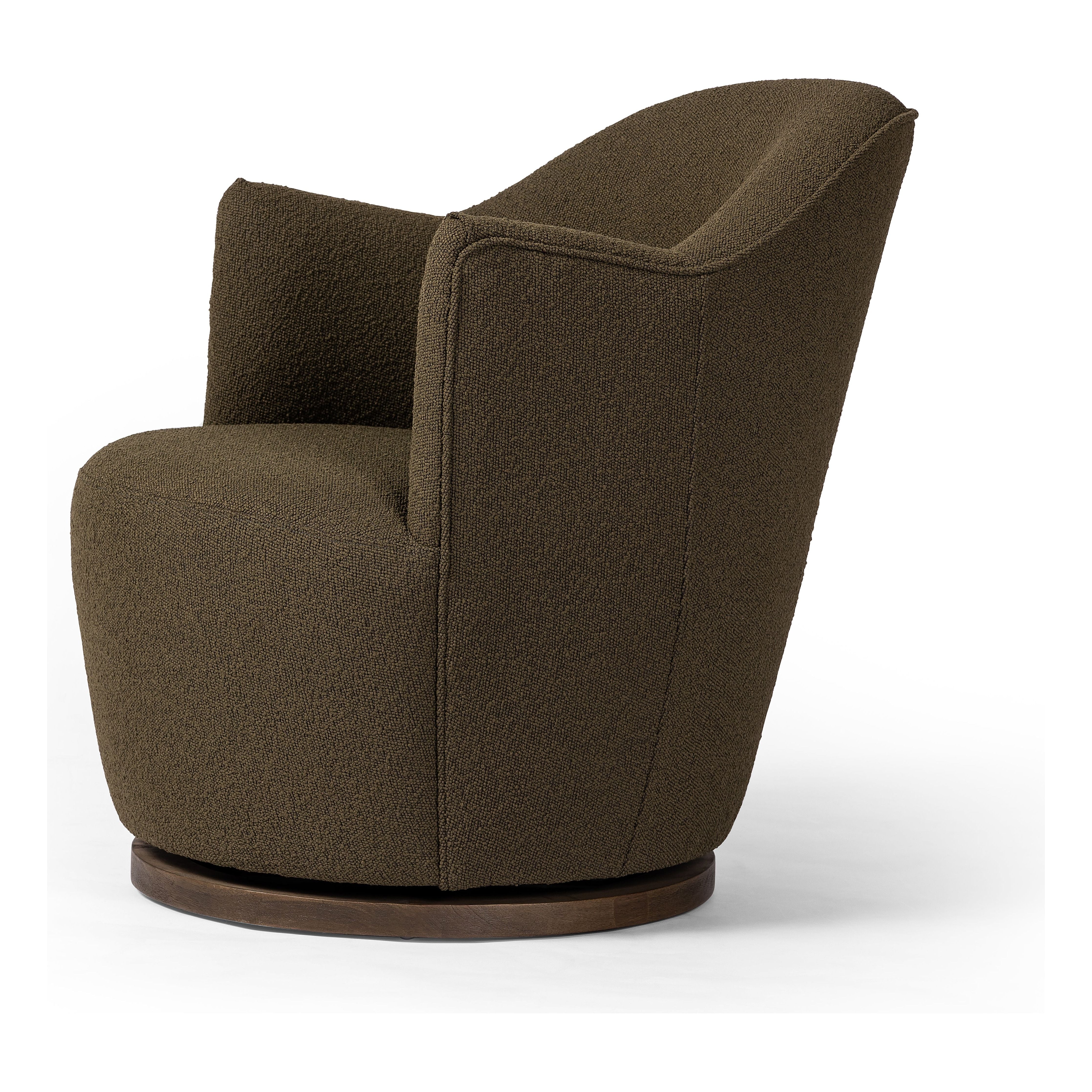 Featuring Aurora Swivel Chair by Four Hands at Amethyst Home. Petite & designed for comfort -- a chic swivel for a living room or tucked in a corner.
Overall Dimensions: 26"W x 32"L x 31"HColors: Distressed Natural , Fiqa Boucle OliveMaterials: Solid Parawood , 100% PolyesterWeight: 48.5Volume: 18.5Seat Depth: 22"Seat Height: 17.50"Arm Height from Floor: 26"Arm Height from Seat: 8. Amethyst Home provides interior design, new construction, custom furniture and area rugs in the Des Moines metro area