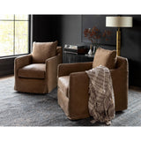 Featuring Freddy Leather Swivel Chair by Four Hands at Amethyst Home. The Freddy Leather Swivel Chair is a slipcovered, leather swivel chair -- perfect for moody rooms. The chair features a comfortable, plush back and supportive seat. Please expect natural distressing.
Overall Dimensions: 27"W x 35.50"L x 32.75"HSeat Depth: 20"Seat Height: 18"Arm Height from.  Amethyst Home provides interior design, new home construction design consulting, vintage area rugs, and lighting in the Seattle metro area.