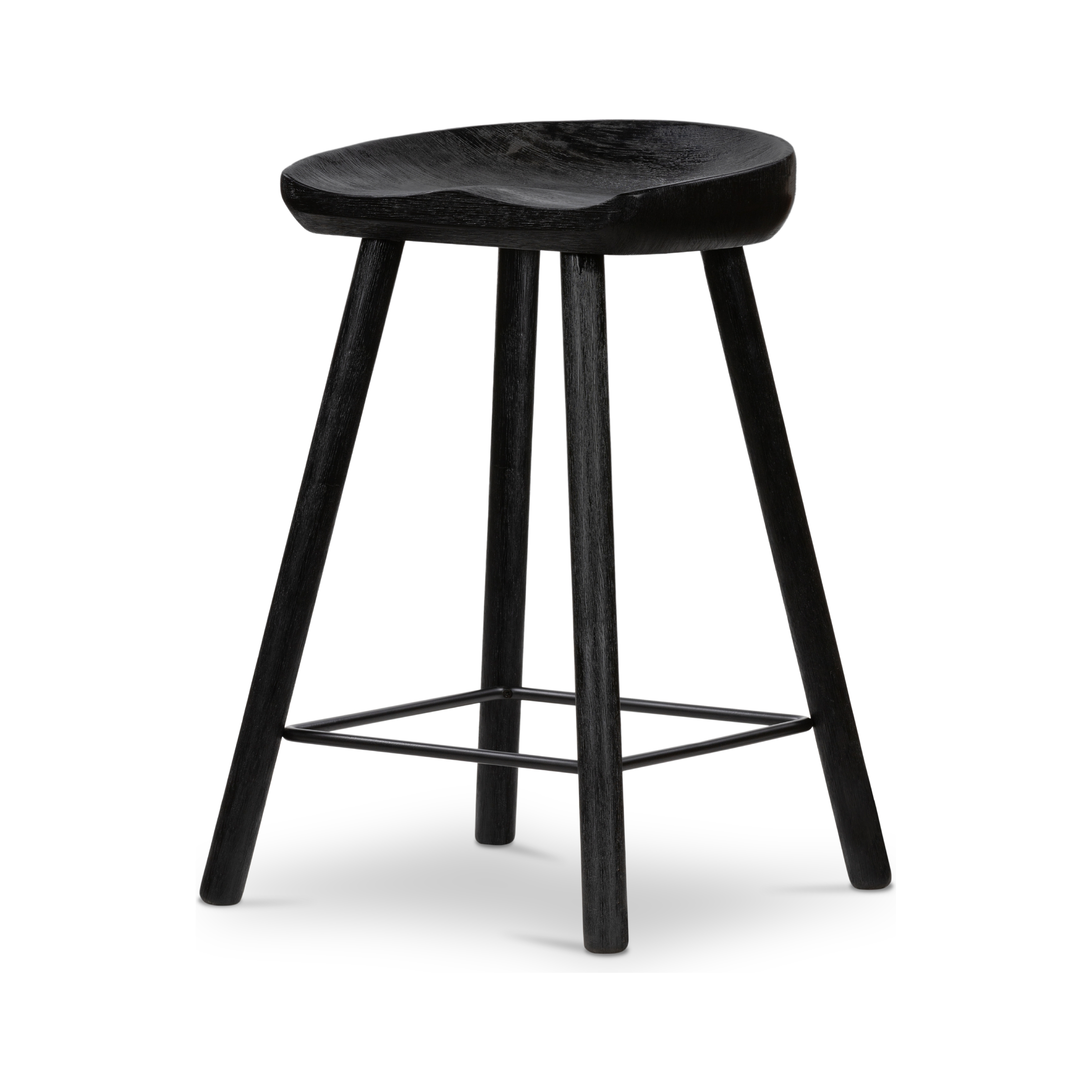 Featuring Barrett Counter Stool - Matte Black by Four Hands at Amethyst Home. The Barrett Matte Black Bar and Counter Stool is sculpted for comfort. Crafted from rich parawood, black iron stretchers lend an updated look to simply styled bar or counter seating finished in a sleek matte black.
Colors: Matte Black Parawood, Matte Black IronMaterials: Solid Parawood, IronWeight: 13.89 . Amethyst Home provides interior design, new construction, custom furniture, and rugs for the Kansas City metro area.