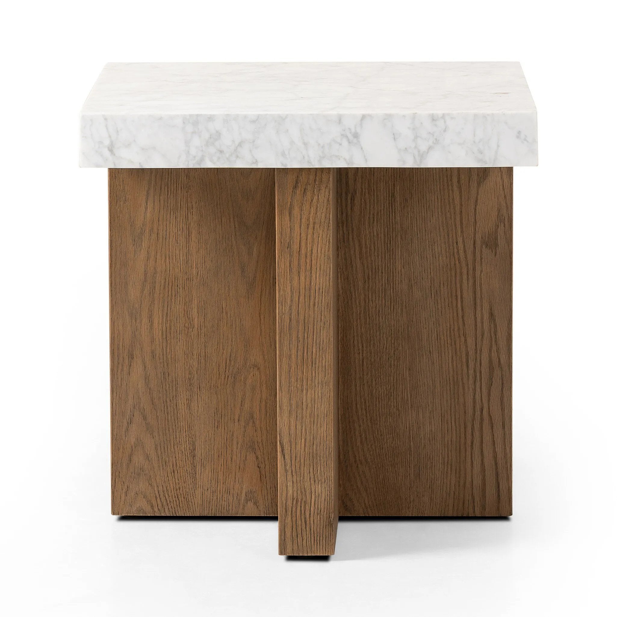 Featuring Bellamy White Carrera Marble End Table by Four Hands at Amethyst Home. Structured lines and chunky proportions fuse for a mixed material end table of smoked oak and polished marble.Collection: HughesColors: White Carrera Marble ,Smoked Oak VeneerMaterials: Carrara Solid ,Thick Oak Veneer ,Poplar Plywood Weight: 81.57 lbs. Amethyst Home provides interior design, new home construction design consulting, vintage area rugs, and lighting in the Charlotte metro area.