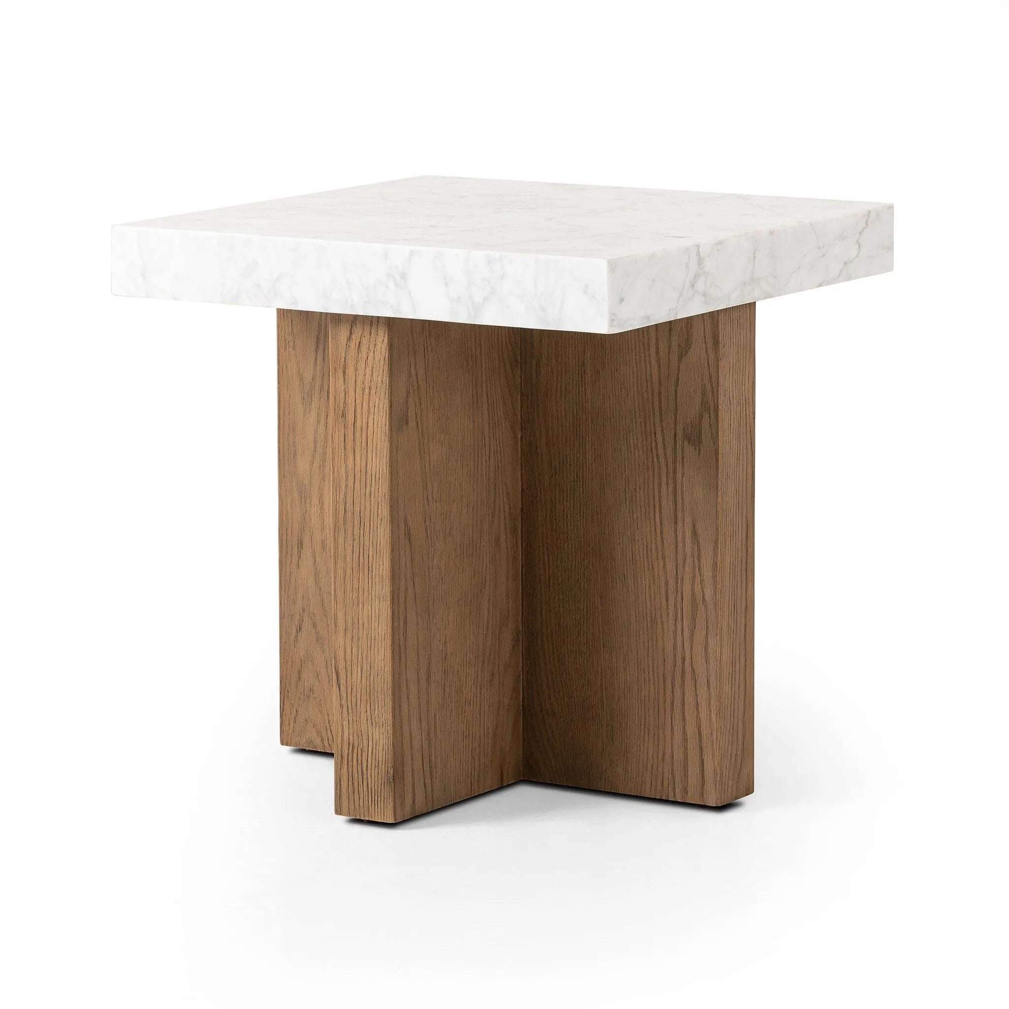 Featuring Bellamy White Carrera Marble End Table by Four Hands at Amethyst Home. Structured lines and chunky proportions fuse for a mixed material end table of smoked oak and polished marble.Collection: HughesColors: White Carrera Marble ,Smoked Oak VeneerMaterials: Carrara Solid ,Thick Oak Veneer ,Poplar Plywood Weight: 81.57 lbs. Amethyst Home provides interior design, new home construction design consulting, vintage area rugs, and lighting in the Houston metro area.