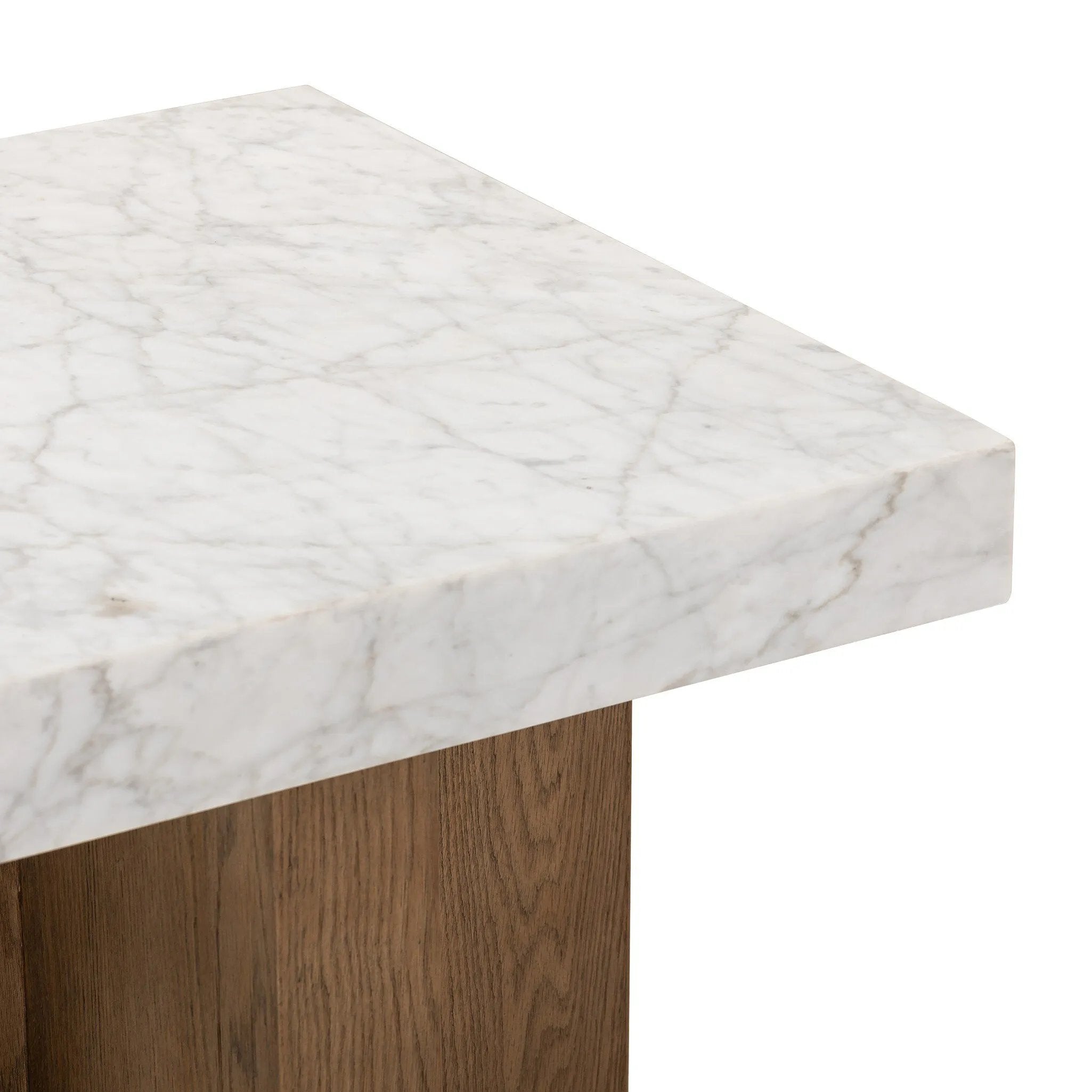 Featuring Bellamy White Carrera Marble End Table by Four Hands at Amethyst Home. Structured lines and chunky proportions fuse for a mixed material end table of smoked oak and polished marble.Collection: HughesColors: White Carrera Marble ,Smoked Oak VeneerMaterials: Carrara Solid ,Thick Oak Veneer ,Poplar Plywood Weight: 81.57 lbs. Amethyst Home provides interior design, new home construction design consulting, vintage area rugs, and lighting in the Nashville metro area.