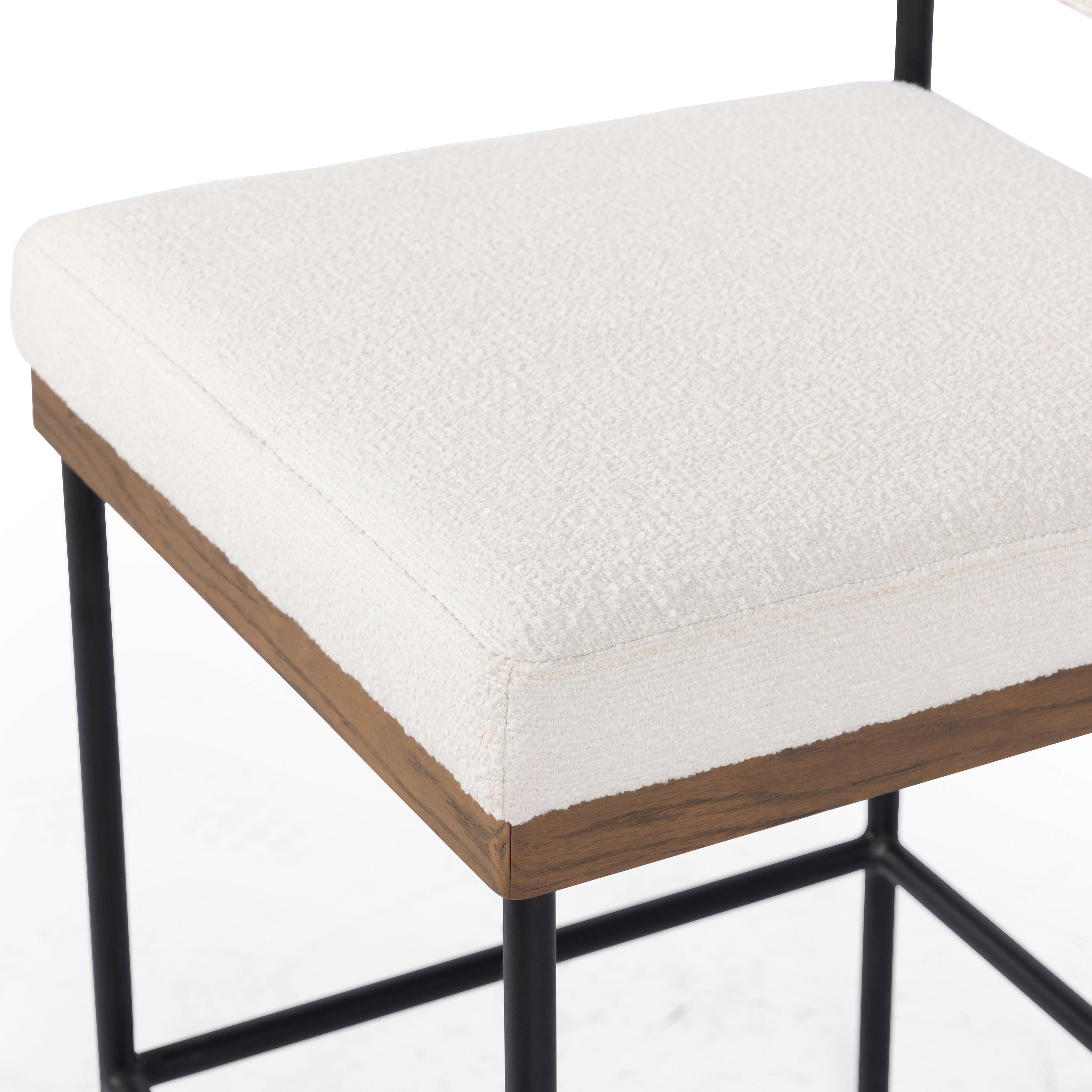 Featuring Benton Fayette Cloud Stool by Four Hands at Amethyst Home. Bring a crisp, clean look to the counter. Slim, black-finished iron forms an airy frame for pristinely tailored performance fabric, with solid oak decking for an eye-catching material mix. Performance fabrics are specially created to withstand spills, stains, high traffic and wear, ensuring long-term comfort and un. Amethyst Home provides interior design, new construction, custom furniture, and area rugs in the Austin metro area.