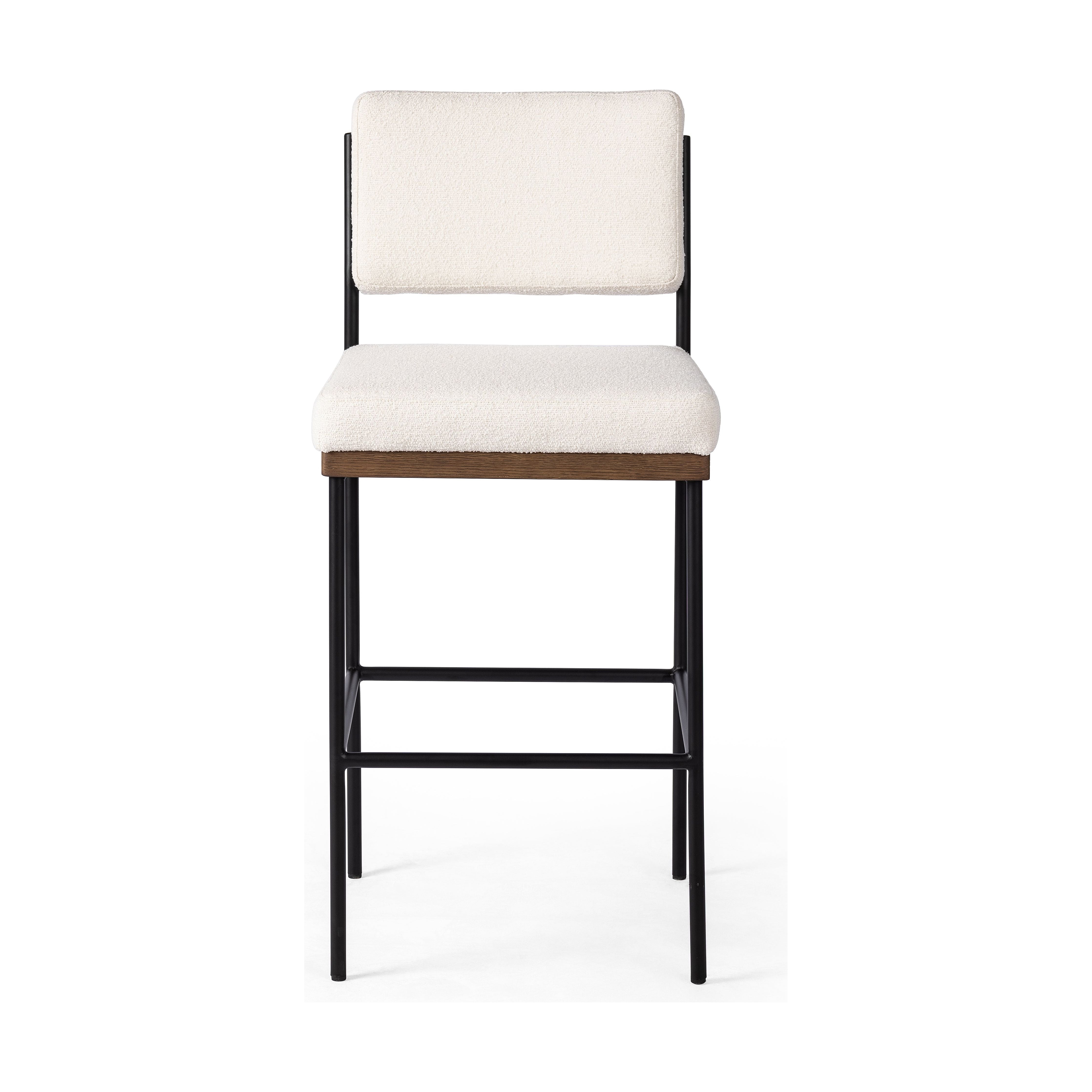 Featuring Benton Fayette Cloud Stool by Four Hands at Amethyst Home. Bring a crisp, clean look to the counter. Slim, black-finished iron forms an airy frame for pristinely tailored performance fabric, with solid oak decking for an eye-catching material mix. Performance fabrics are specially created to withstand spills, stains, high traffic and wear, ensuring long-term comfort and unm. Amethyst Home provides interior design, new construction, custom furniture, and area rugs in the Miami metro area.