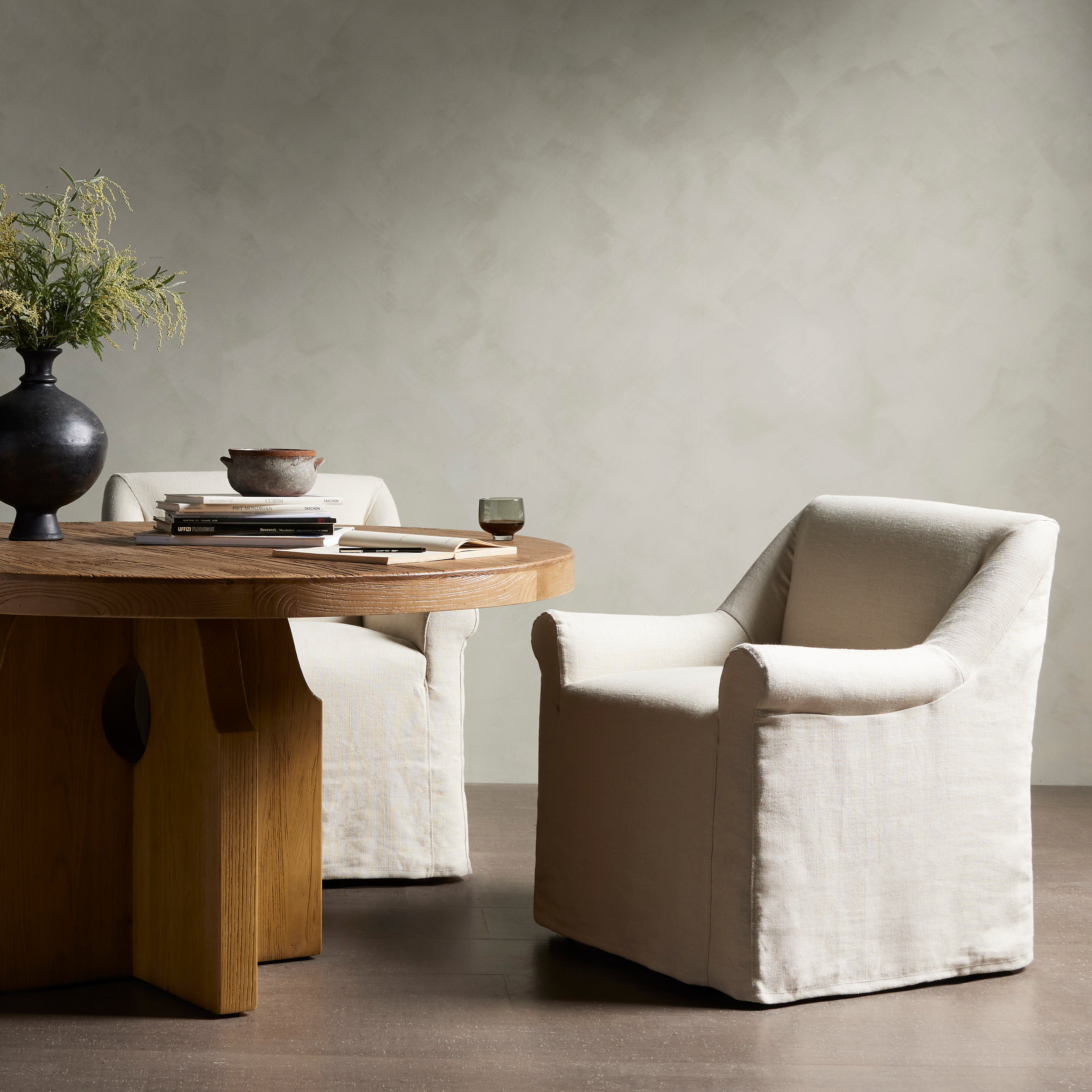 Featuring Bridges Natural Slipcover Dining Armchair by Four Hands at Amethyst Home. Sit back and relax, with rolled arms and a relaxed drape. Libeco™-sourced Belgian linens are artisan-made and 100% natural. Certified Oeko-Tex® STANDARD 100, slipcovered styles are fully removable and machine-washable for easy care.
Overall Dimensions: 29"W x 28"L x 32"HColors: Brussels NaturalMat. Amethyst Home provides interior design, new construction, custom furniture and area rugs in the Des Moines metro area.