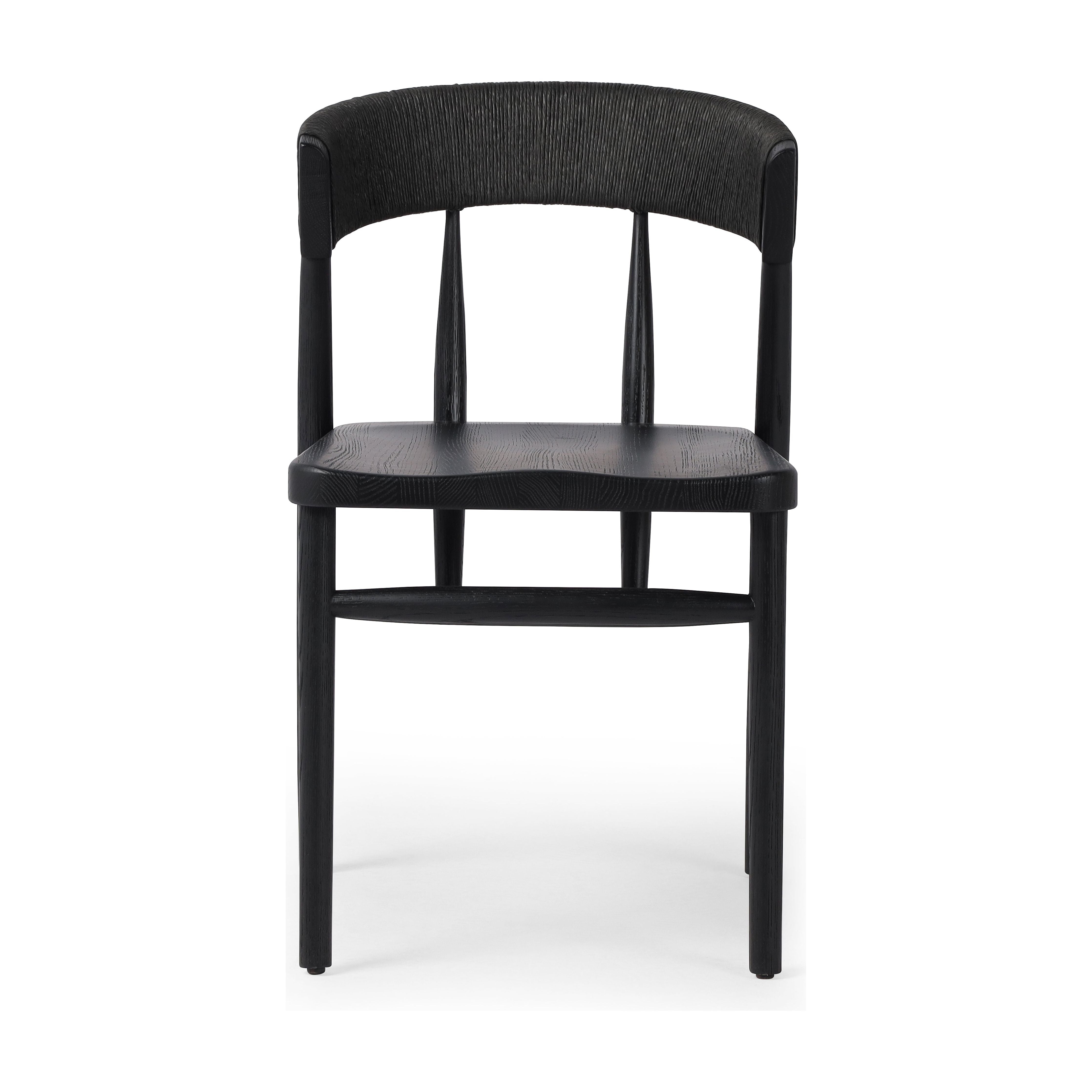 Featuring Buxton Black Oak Dining Chair by Four Hands at Amethyst Home. A solid oak dining chair defined by tapered legs and