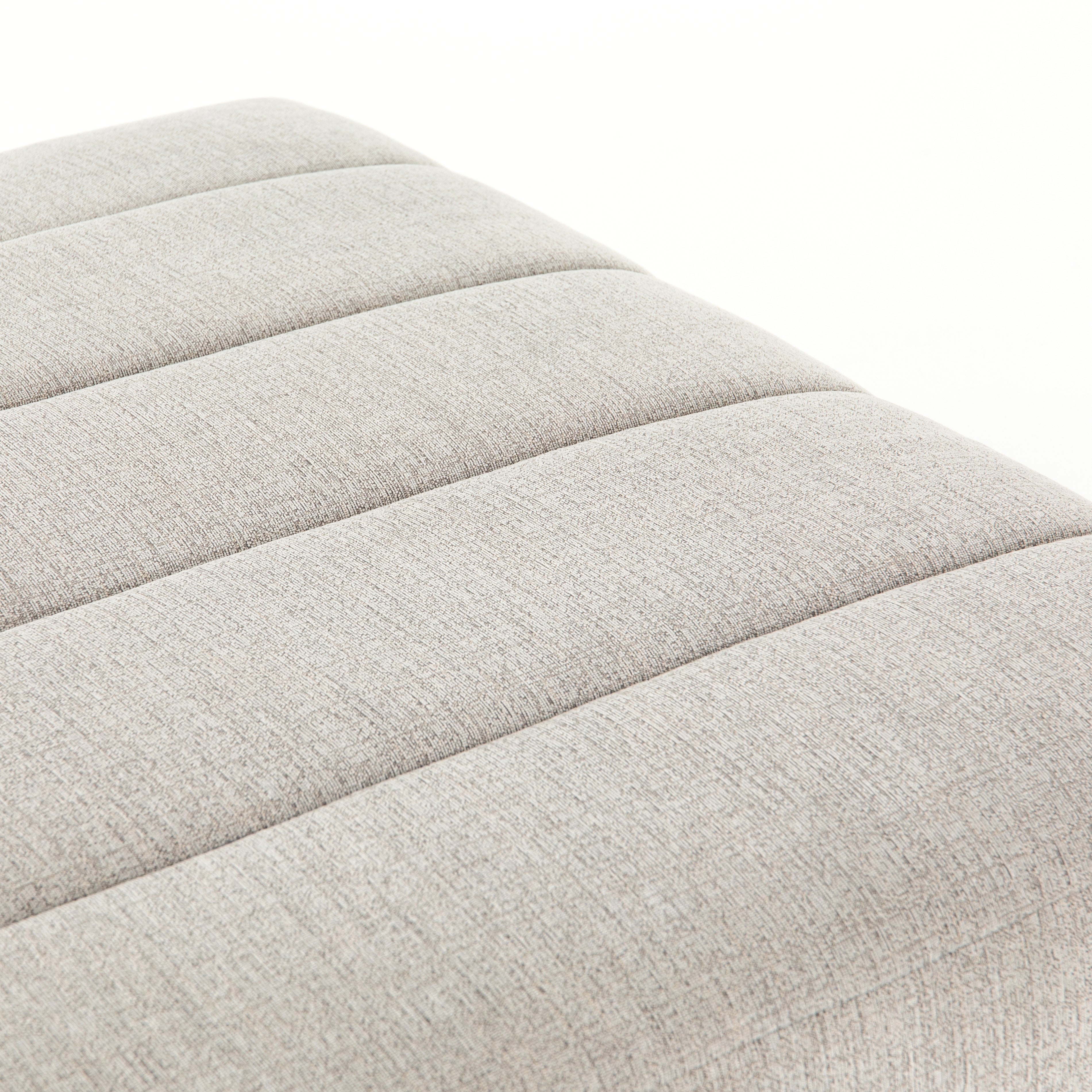 Featuring Langham Napa Sandstone Ottoman by Four Hands at Amethyst Home. Wide, vertical channels and low styling speaks to modish Italian influence. Sandstone-colored covering and modular components allow for versatility in any space. Ottoman to matching sectional. Performance fabrics are specially created to withstand spills, stains, high traffic and wear, . Amethyst Home provides interior design, new home construction design consulting, vintage area rugs, and lighting in the Portland metro area.