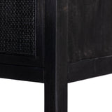 Featuring Caprice Black Wash Mango Cabinet by Four Hands at Amethyst Home. Double trouble in a large format cabinet.  Black woven rattan doors provide camouflaged storage.Overall Dimensions: 59"W x 17"L x 69"H
Collection: LeightonColors: Gunmetal ,Black Natural Cane ,Black Wash MangoMaterials: Iron ,Cane ,Solid Mango Weight: 154.54 lbs. Amethyst Home provides interior design, new construction, custom furniture, and area rugs in the Monterey metro area.