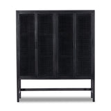 Featuring Caprice Black Wash Mango Cabinet by Four Hands at Amethyst Home. Double trouble in a large format cabinet.  Black woven rattan doors provide camouflaged storage.Overall Dimensions: 59"W x 17"L x 69"H
Collection: LeightonColors: Gunmetal ,Black Natural Cane ,Black Wash MangoMaterials: Iron ,Cane ,Solid Mango Weight: 154.54 lbs. Amethyst Home provides interior design, new construction, custom furniture, and area rugs in the Nashville metro area.