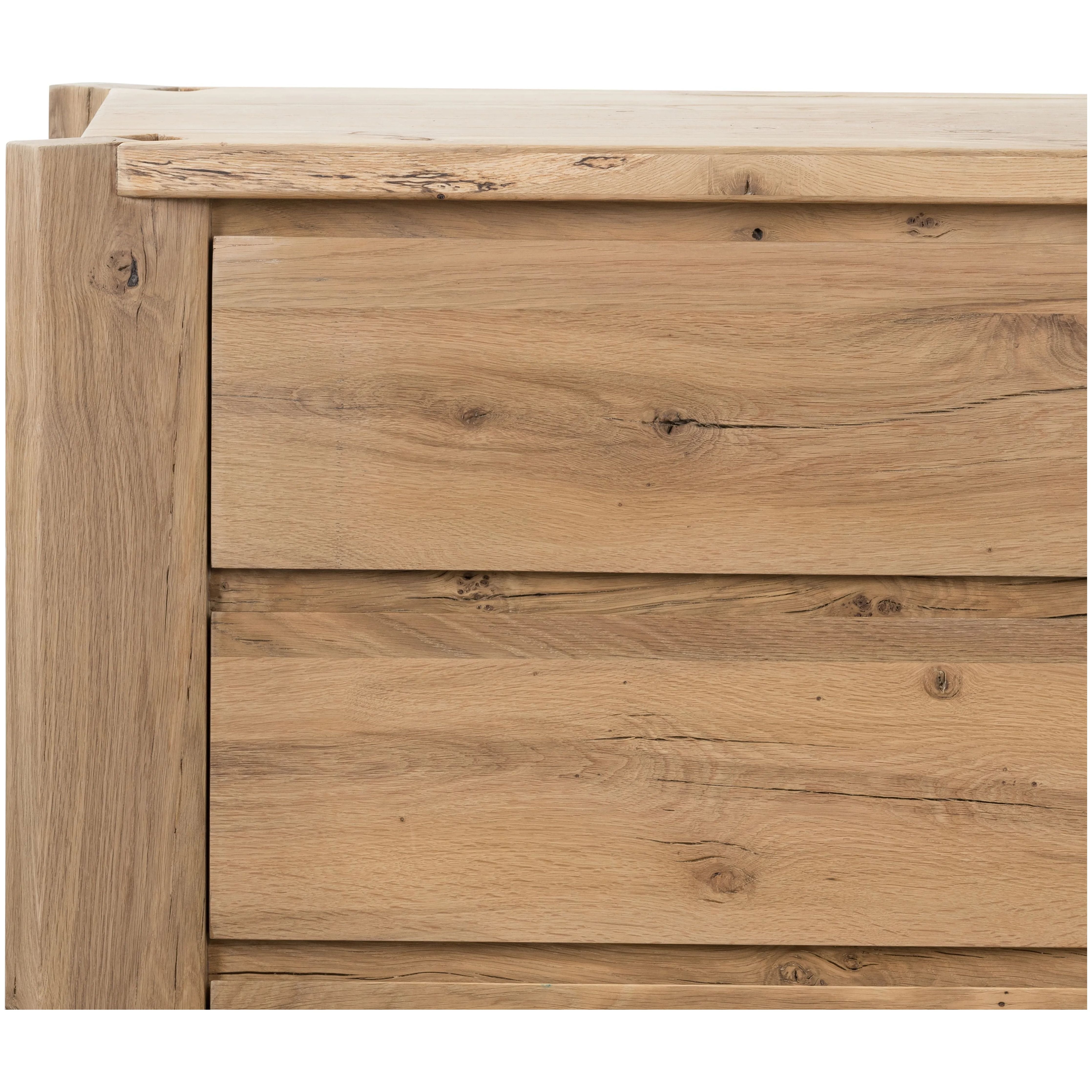 Featuring Cassio Natural Reclaimed French Oak Dresser by Four Hands at Amethyst Home. Designed by Thomas Bina and Ronald Sasson, a design partnership blending both modern minimalist and Brazilian influences. This grand-scale dresser is crafted from natural reclaimed French oak with plenty of graining, cracking and movement across the drawer fronts. Detailed wi. Amethyst Home provides interior design, new home construction design consulting, vintage area rugs, and lighting in the Dallas metro area.