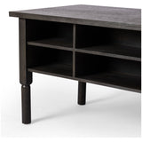 Featuring Concord Charcoal Oak Desk by Four Hands at Amethyst Home. Made from oak veneer with a deep charcoal finish, this executive-size desk delivers ultimate storage, including four drawers on one side plus six open cubbies on the other, granting the option to float-style in a room. Partially turned legs add a design-forward finishing touch.Overall Dimensions: 75"W x 30"L x 3. Amethyst Home provides interior design, new construction, custom furniture, and area rugs in the Des Moines metro area.