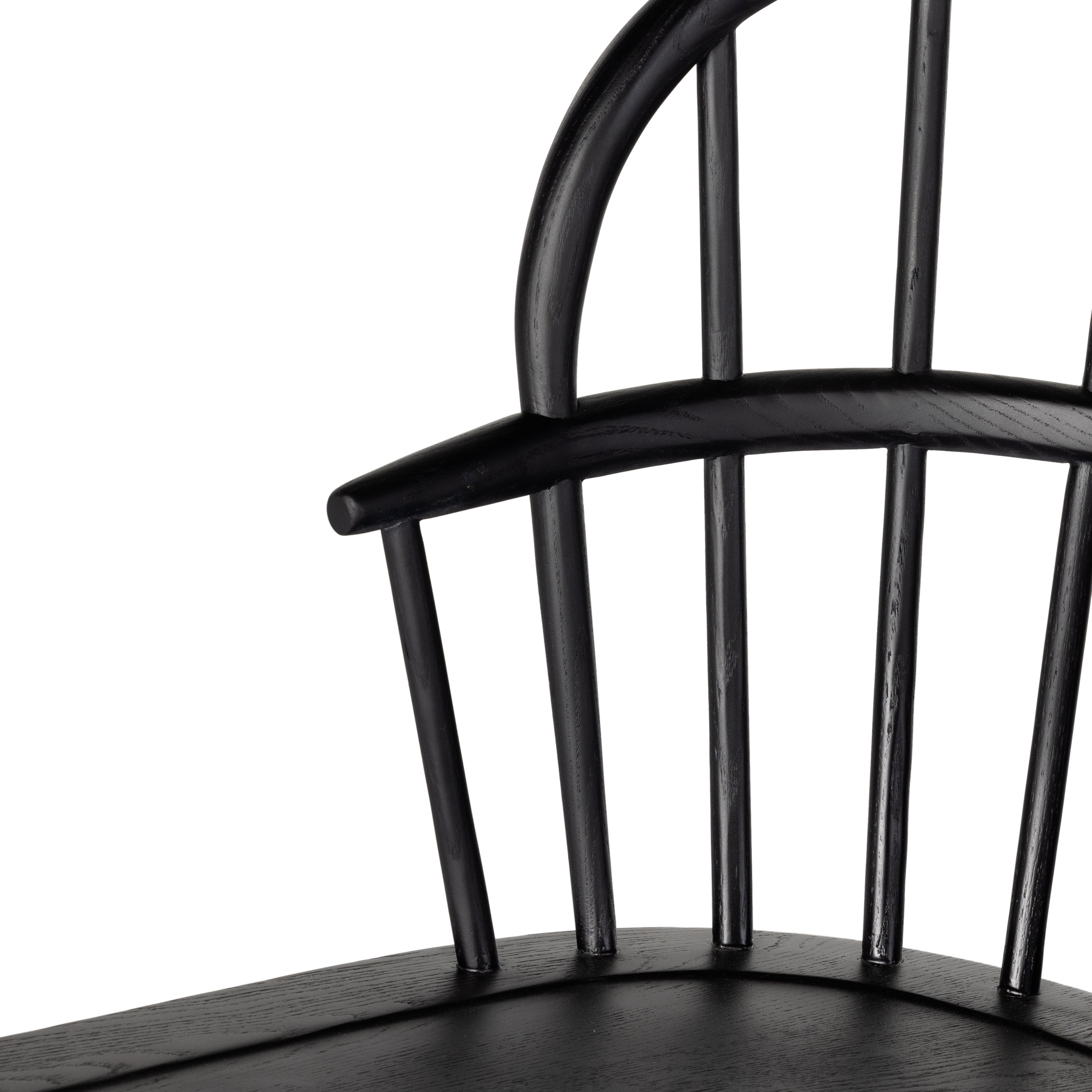 Featuring Connor Dining Chair by Four Hands at Amethyst Home. The classic Windsor, modernized. Seating of black-finished solid ash features a double-tiered back and finely sculpted frame.
Overall Dimensions: 24"W x 24"L x 35"HColors: Black AshMaterials: Solid AshWeight: 15.43Seat Depth: 18"Seat Height: 19.25"Arm Height from Floor: 25"Arm Height from Seat: 6"Seat Construction: Wooden Pl. Amethyst Home provides interior design, new construction, custom furniture and area rugs in the Omaha metro area