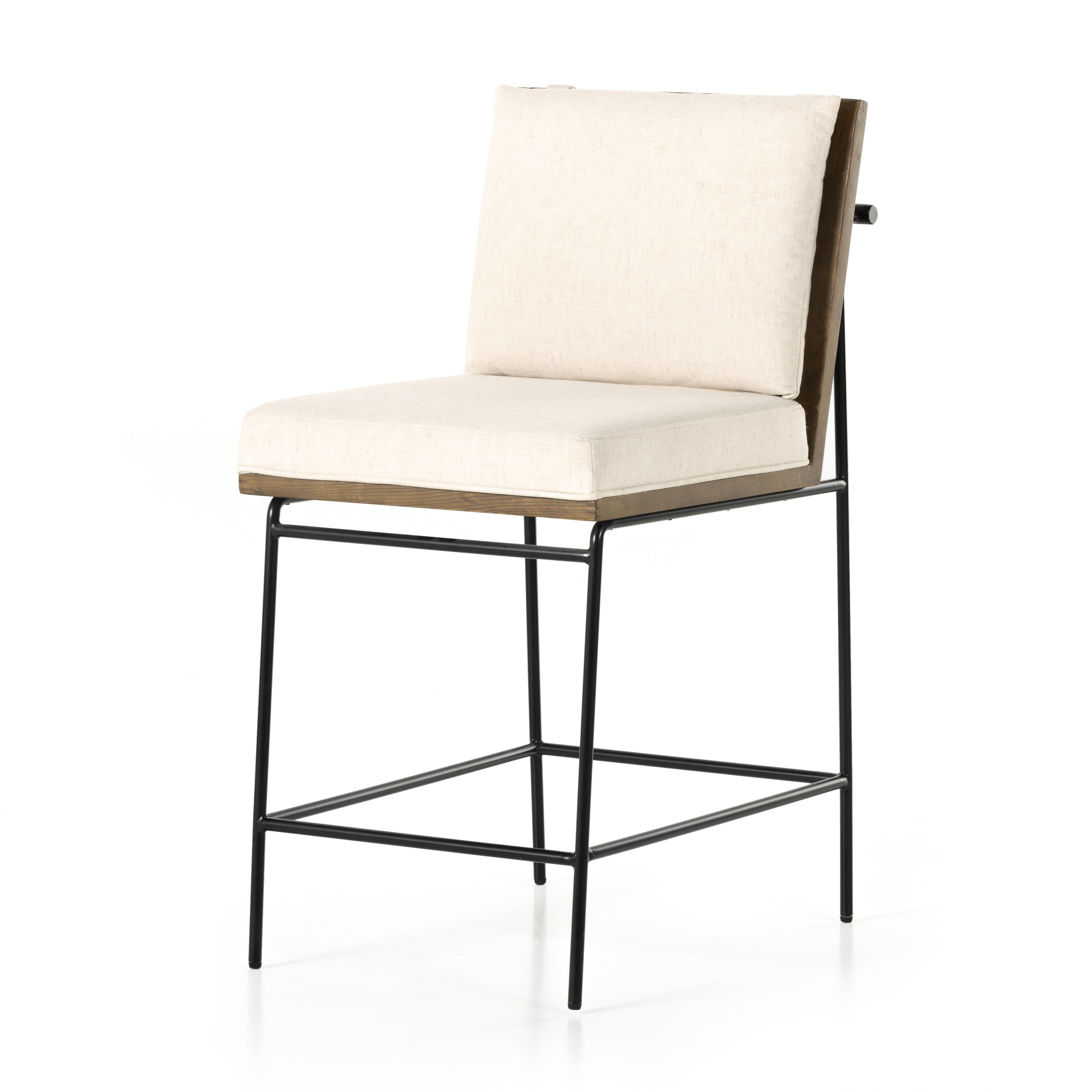 Featuring Crete Savile Flax-Counter Stool by Four Hands at Amethyst Home. Crisp and clean, with natural panache. Slim, black-finished iron frames a floating ladderback of honey-finished oak and cream-colored high-performance seating. Rear handle detail adds a fashionable finishing touch. Performance fabrics are specially created to withstand spills, stains, high traffic and w. Amethyst Home provides interior design, new construction, custom furniture, and area rugs in the Newport Beach metro area.
