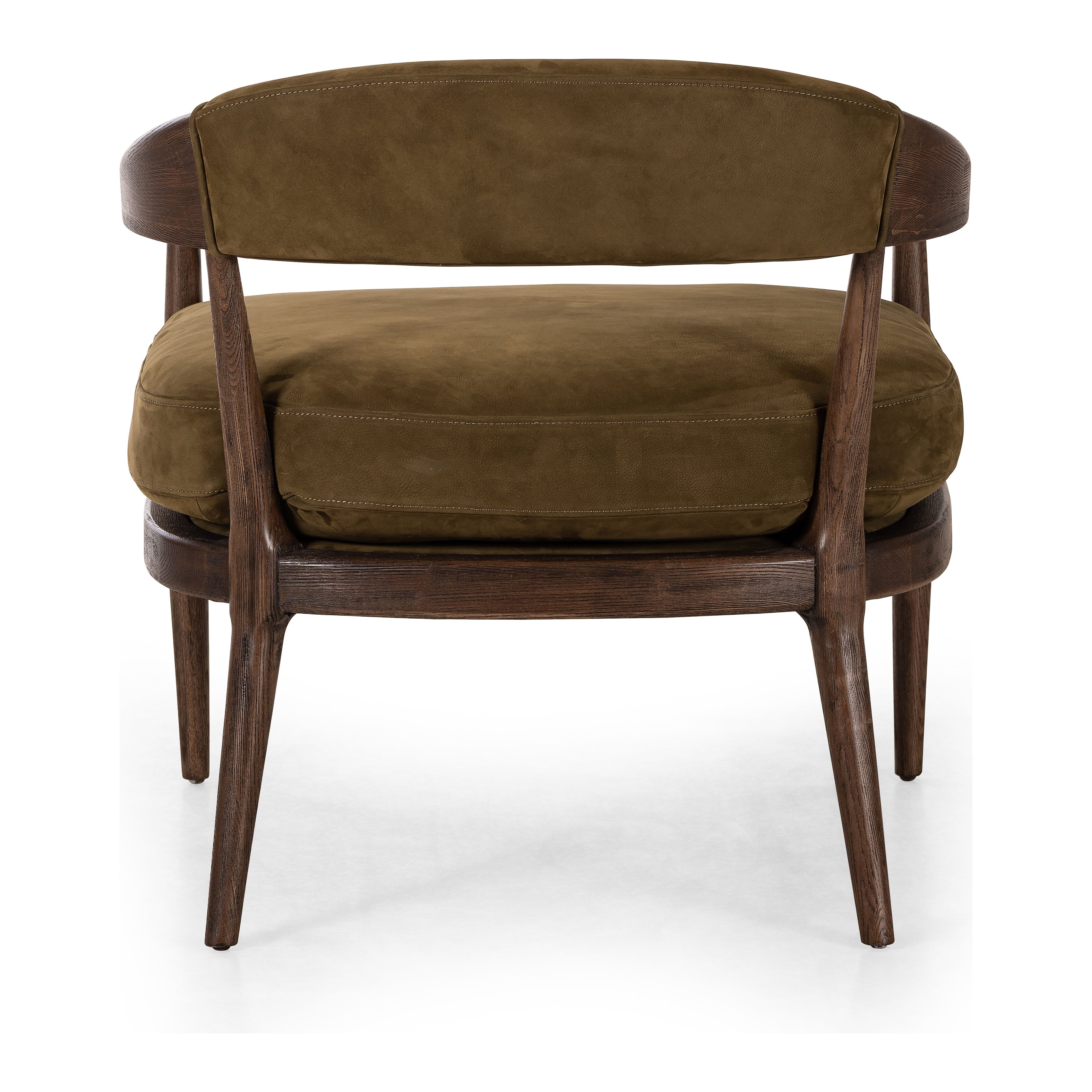 Featuring Dane Cottswald Moss Nubuck Chair by Four Hands at Amethyst Home. Safari styling is brought to modern speed on this vintage-inspired chair. Its solid wood frame features a webbed seating structure that brings a sink-in feel to the entire piece. The upholstered back, strap details and loose cushion are finished in a rich Italian-made leather with a soft, buttery feel and su. Amethyst Home provides interior design, new construction, custom furniture, and area rugs in the Houston metro area.