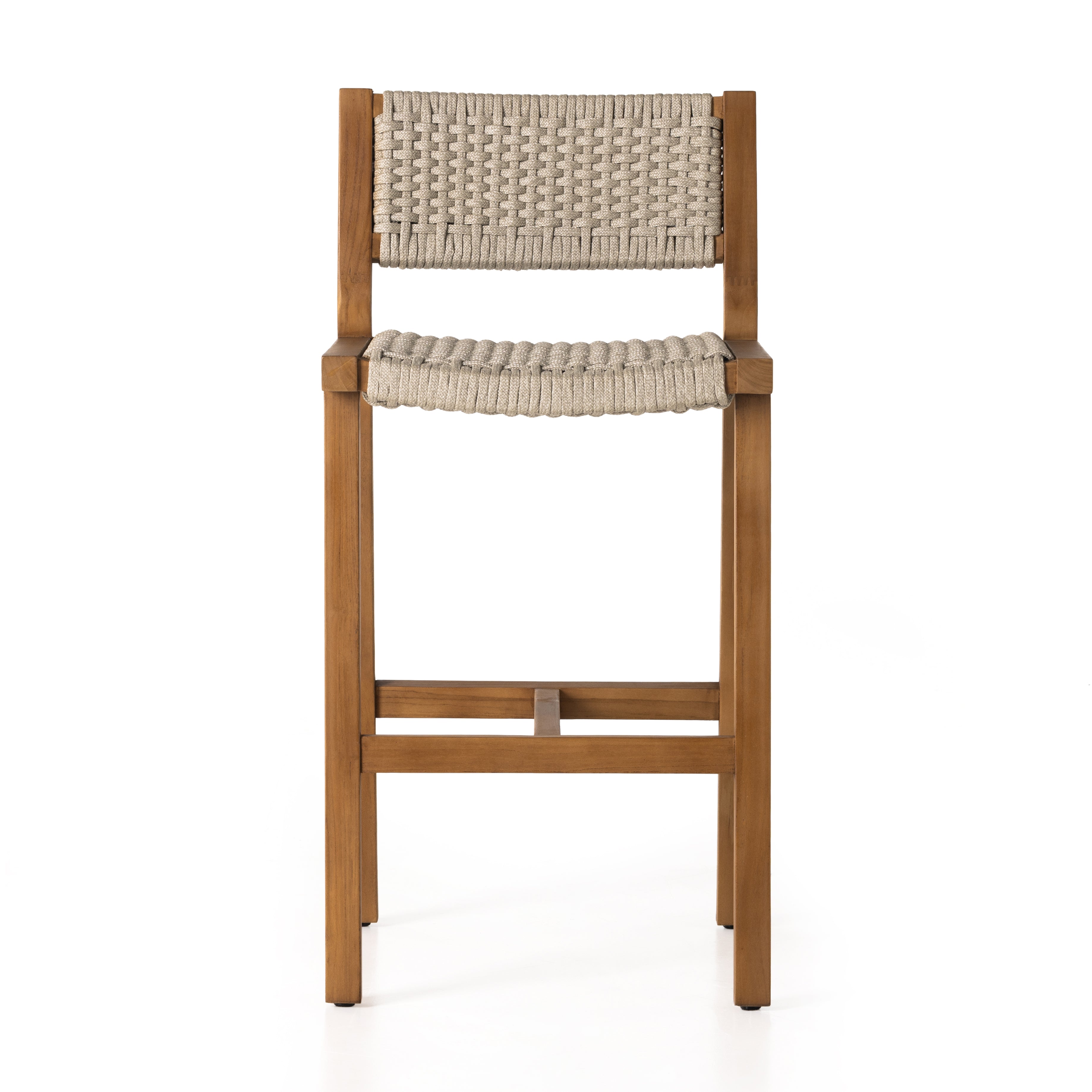 Featuring Delano Natural Teak-Bar Outdoor Stool by Four Hands at Amethyst Home. A textural take on outdoor bar styling, natural teak welcomes thick, handwoven rope seating in an inviting ivory. Safe for outdoor spaces. Cover or store indoors during inclement weather and when not in use.Overall Dimensions: 19.75"W x 24"L x 40.50"H
Collection: SolanoColors: Natural Teak-Fsc ,Ivory. Amethyst Home provides interior design, new construction, custom furniture, and area rugs in the Alpharetta metro area.