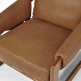 Featuring Dustin Palermo Cognac Chair by Four Hands at Amethyst Home. Dustin Palermo Cognac Chair is a vintage sling seating gets a Brazilian midcentury update. Exposed frame is crafted from solid ash wood and accented with thick rope that suspends sling seating. Upholstered in 100% top-grain leather in cognac for a monochromatic look. Loose feather-blend cushions offer plush sink-in comfor. Amethyst Home provides interior design services, furniture, rugs, and lighting in the Calabasas metro area.