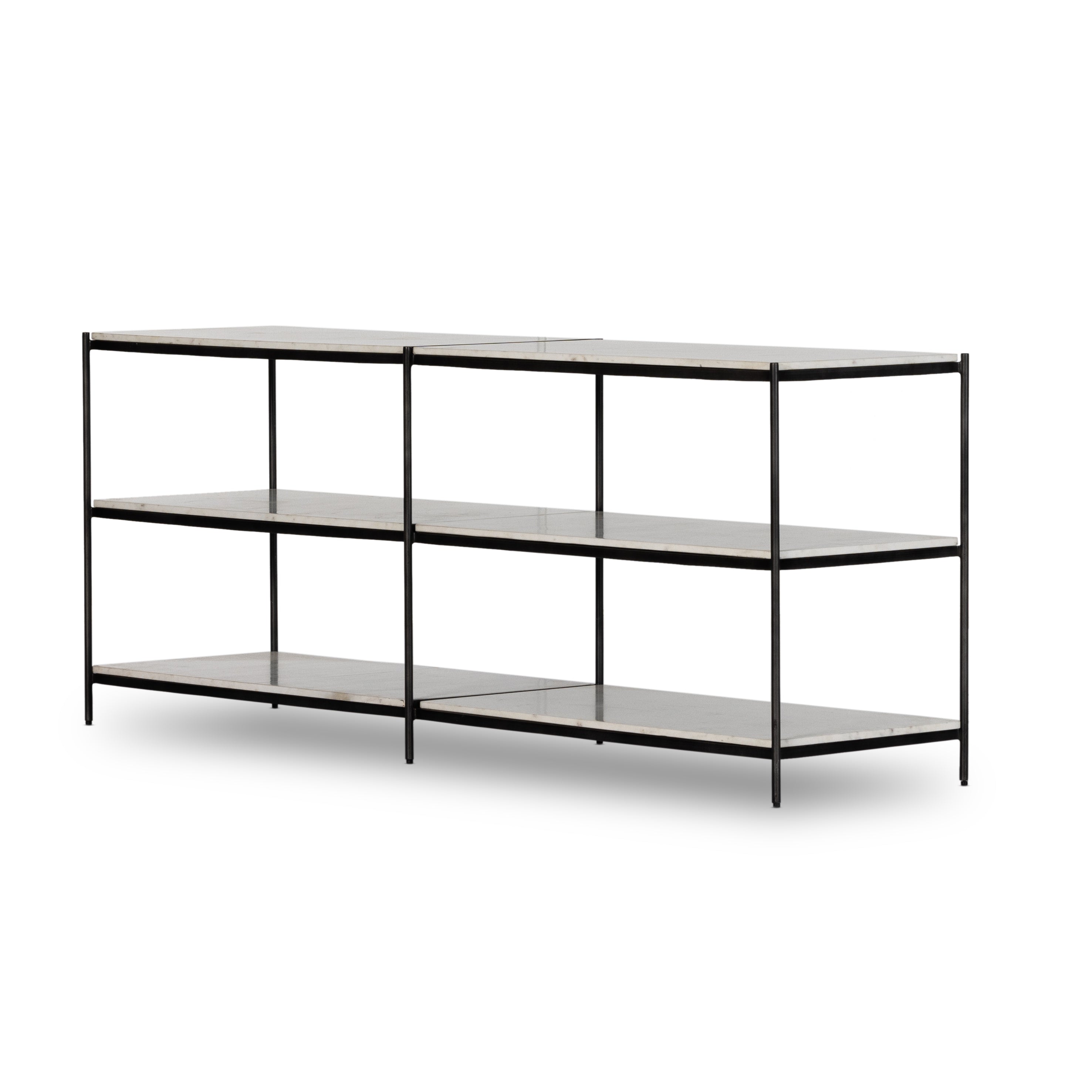 Featuring Felix Large Console Table by Four Hands at Amethyst Home. Hammered grey-finished iron frames three tiers of polished white marble, for an open look with plenty of surface space.
Overall Dimensions: 78"W x 20"L x 31"HColors: Hammered Grey W/Clear Powder Coat , Polished White MarbleMaterials: Iron , Solid MarbleWeight: 343.17Clearance from Floor: 4"Distance Between Legs (Front. Amethyst Home provides interior design, new construction, custom furniture and area rugs in the Dallas metro area