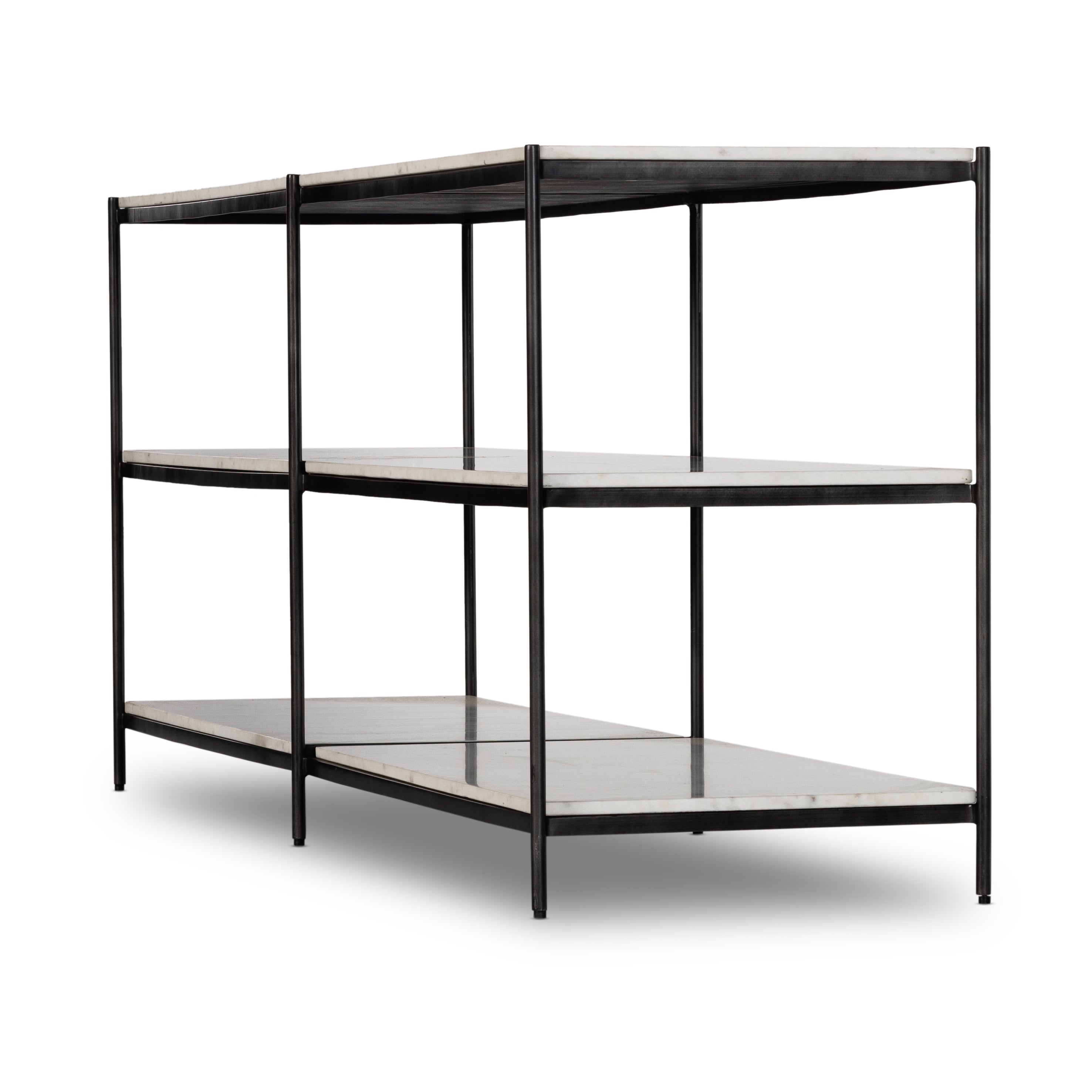 Featuring Felix Large Console Table by Four Hands at Amethyst Home. Hammered grey-finished iron frames three tiers of polished white marble, for an open look with plenty of surface space.
Overall Dimensions: 78"W x 20"L x 31"HColors: Hammered Grey W/Clear Powder Coat , Polished White MarbleMaterials: Iron , Solid MarbleWeight: 343.17Clearance from Floor: 4"Distance Between Legs (F. Amethyst Home provides interior design, new construction, custom furniture and area rugs in the Washington metro area