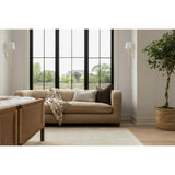 The Gidget Sheepskin Camel Sofa is a stylish and comfortable addition to any home. The bench-seat cushioning and feather-blend seating ensure total comfort for lounging and relaxing. This piece can be paired with a variety of home decor styles, from modern coastal to traditional. Perfectly complemented by white plaster lighting and a Turkish oushak rug. Ideal for Nashville, Florida, and Utah home designs.