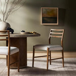 Featuring Glenmore Smoked Oak Dining Chair by Four Hands at Amethyst Home. Textured materials redefine the classic ladderback chair, with a smoked oak frame and a comfortable seat of cotton and linen.Overall Dimensions: 21.75"W x 22"L x 34"H
Collection: BoltonColors: Smoked Oak ,Essence NaturalMaterials: Solid Oak ,49Vi,22Li,18Pl,11Co Weight: 11.58 lbs. Amethyst Home provides interior design, new home construction design consulting, vintage area rugs, and lighting in the Charlotte metro area.