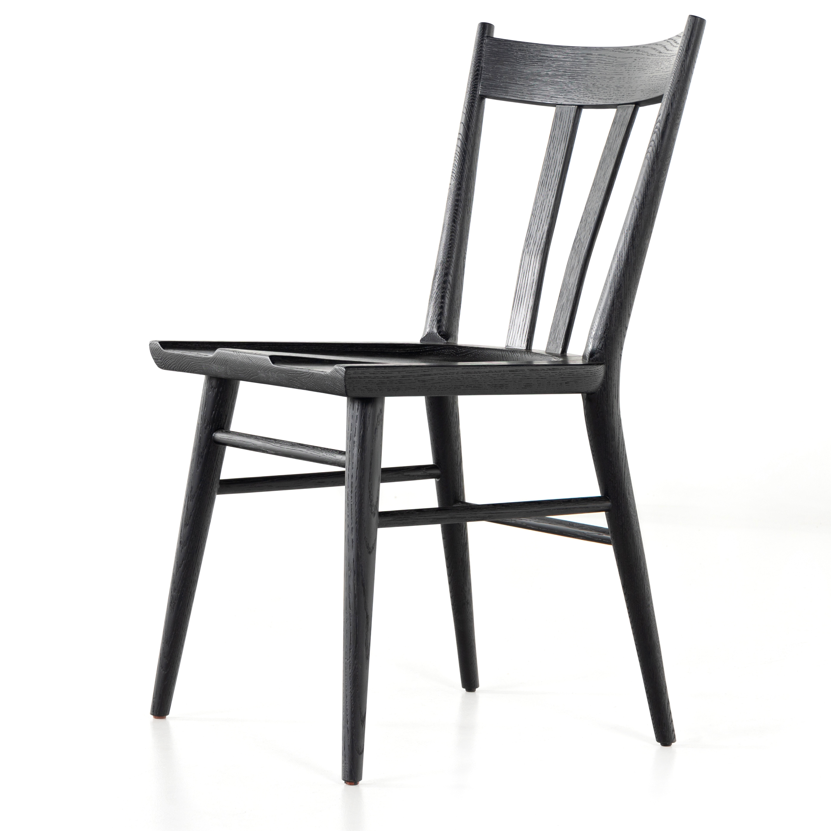 Featuring Gregory Dining Chair - Black Oak by Four Hands at Amethyst Home. Finished in a beautifully classic washed oak, the Gregory Black Oak Dining Chair features a yoke-like back and widened supports, placing a fresh twist on the traditional Windsor.
Size: 19.75"W x 21.75"L x 35"HSeat Depth: 17.75"Seat Height: 19"Seat Construction: Wooden Platform
Colors: Black OakMaterials: Solid. Amethyst Home provides interior design, new construction, custom furniture, and rugs for the Nashville metro area.