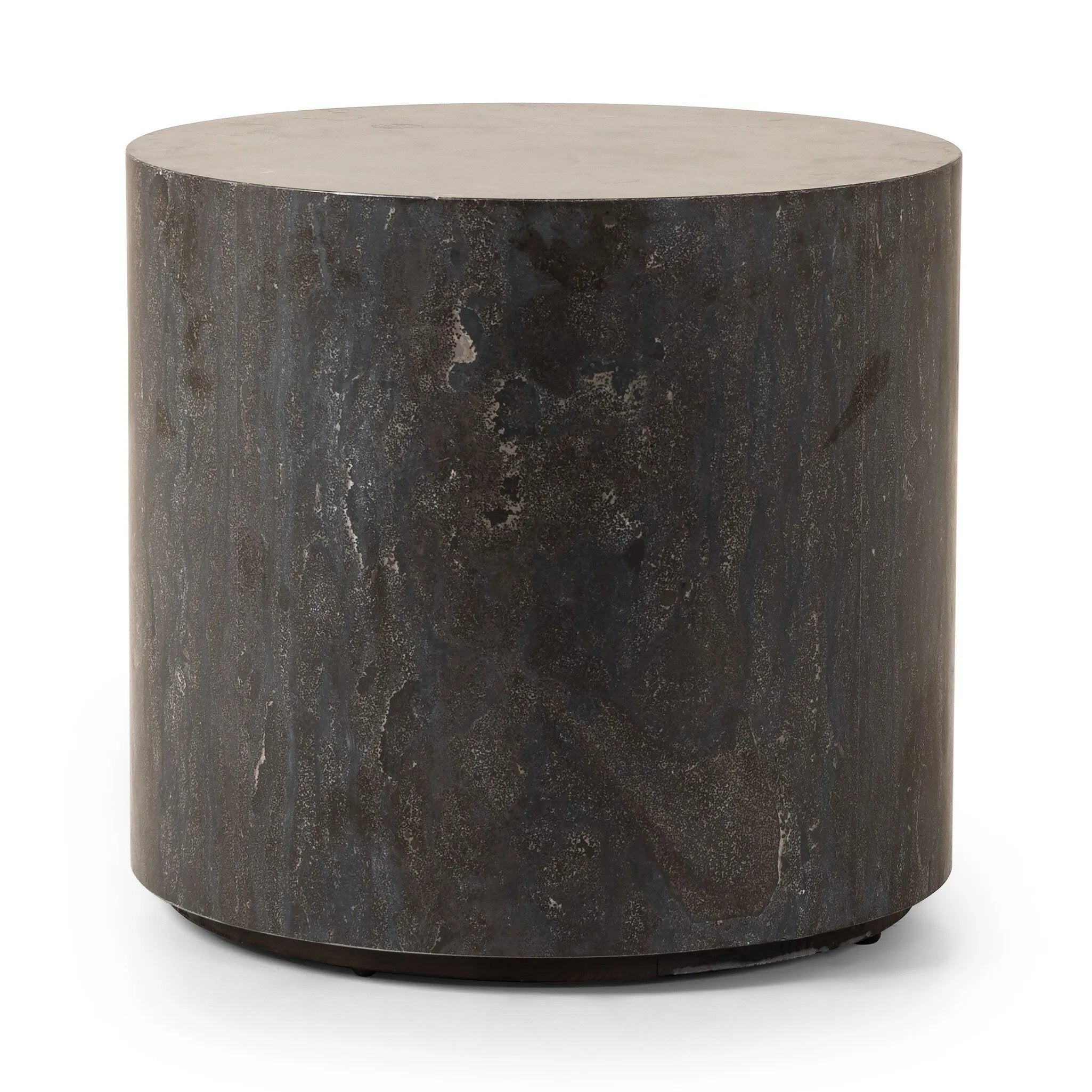 Featuring Kramer Bluestone End Table by Four Hands at Amethyst Home. A cylinder-shaped end tables brings an organic look to the living room. Made from natural polished bluestone.Collection: HughesColors: BluestoneMaterials: Bluestone ,Poplar Plywood Weight: 110.23 lbs. Amethyst Home provides interior design, new home construction design consulting, vintage area rugs, and lighting in the Houston metro area.