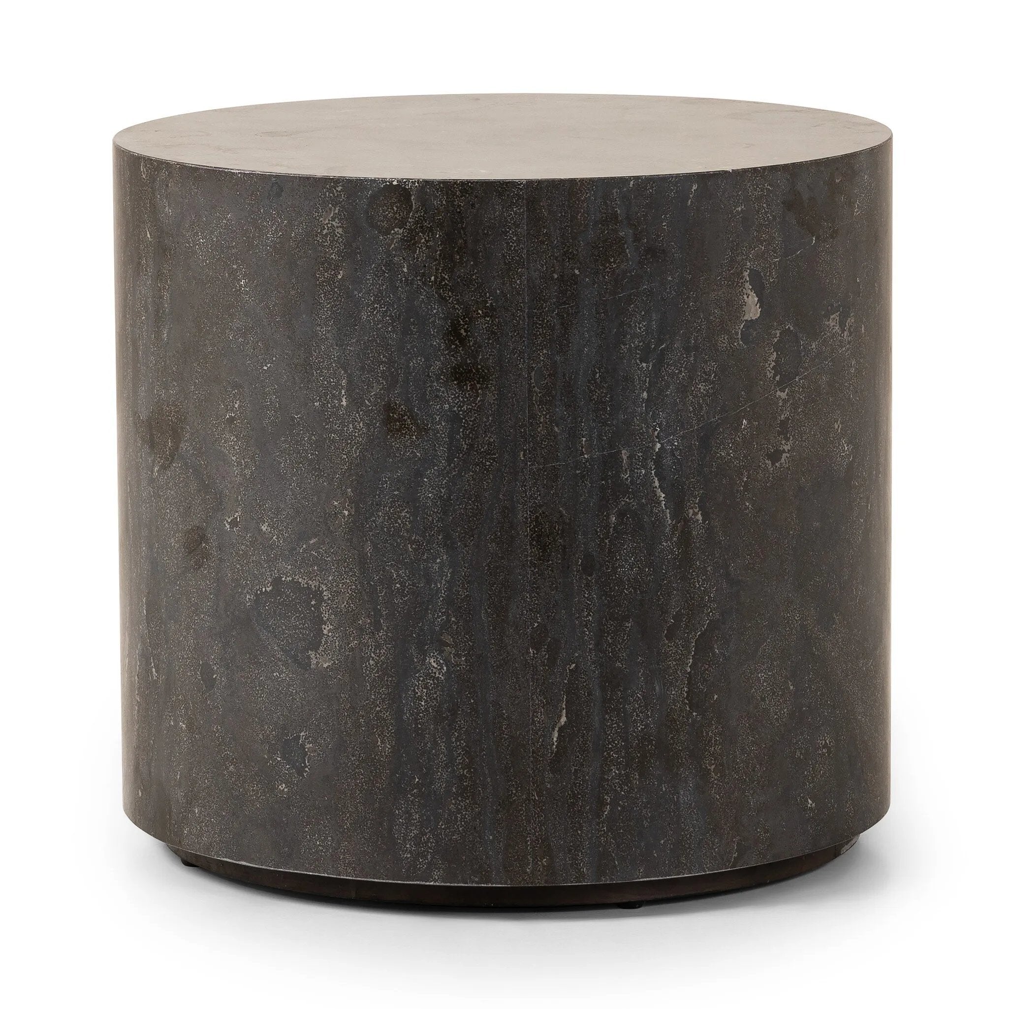 Featuring Kramer Bluestone End Table by Four Hands at Amethyst Home. A cylinder-shaped end tables brings an organic look to the living room. Made from natural polished bluestone.Collection: HughesColors: BluestoneMaterials: Bluestone ,Poplar Plywood Weight: 110.23 lbs. Amethyst Home provides interior design, new home construction design consulting, vintage area rugs, and lighting in the Winter Garden metro area.