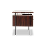 Featuring Lauren  Desk by Four Hands at Amethyst Home. This mid-century inspired lawyer's desk offers heavy-duty storage with two-sided cabinetry. A floating top and simple iron legs keeps the look light and modern. Solid acacia casing with reclaimed peroba wood door and drawer fronts. This piece is designed in collaboration with Thomas Bina. Four Hands’ partnership with the re. Amethyst Home provides interior design, new construction, custom furniture, and area rugs in the Nashville metro area.