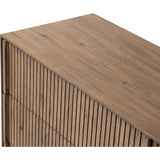 Featuring Leo Rustic Grey 6 Drawer Dresser by Four Hands at Amethyst Home. Designed by Thomas Bina and Ronald Sasson, a design partnership blending both modern minimalist and Brazilian influences. Crafted from solid oak, this clean-lined dresser features vertical reed detailing on the drawer fronts with wooden pull detailing on the outer edges. Drawers are f. Amethyst Home provides interior design, new home construction design consulting, vintage area rugs, and lighting in the Portland metro area.