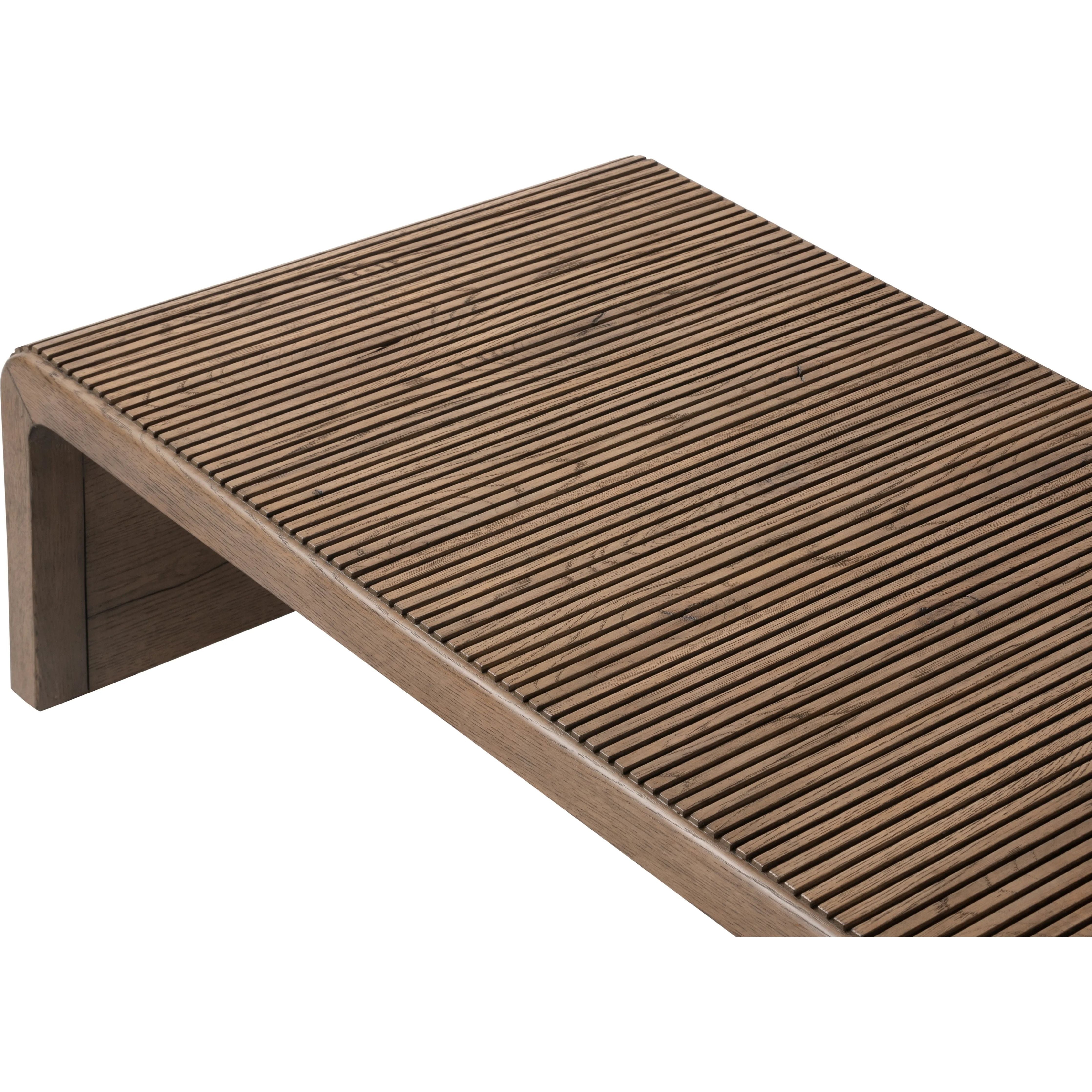 Featuring Leo Rustic Grey Coffee Table by Four Hands at Amethyst Home. Grey-finished oak shapes an elongated coffee table, rich with reeding. Subtly rounded edges reflect Brazilian midcentury inspiration behind this crafted minimalist piece. Designed in partnership with longtime Four Hands collaborator Thomas Bina and designer Ronald Sasson.Overall Dimensi. Amethyst Home provides interior design, new home construction design consulting, vintage area rugs, and lighting in the Des Moines metro area.