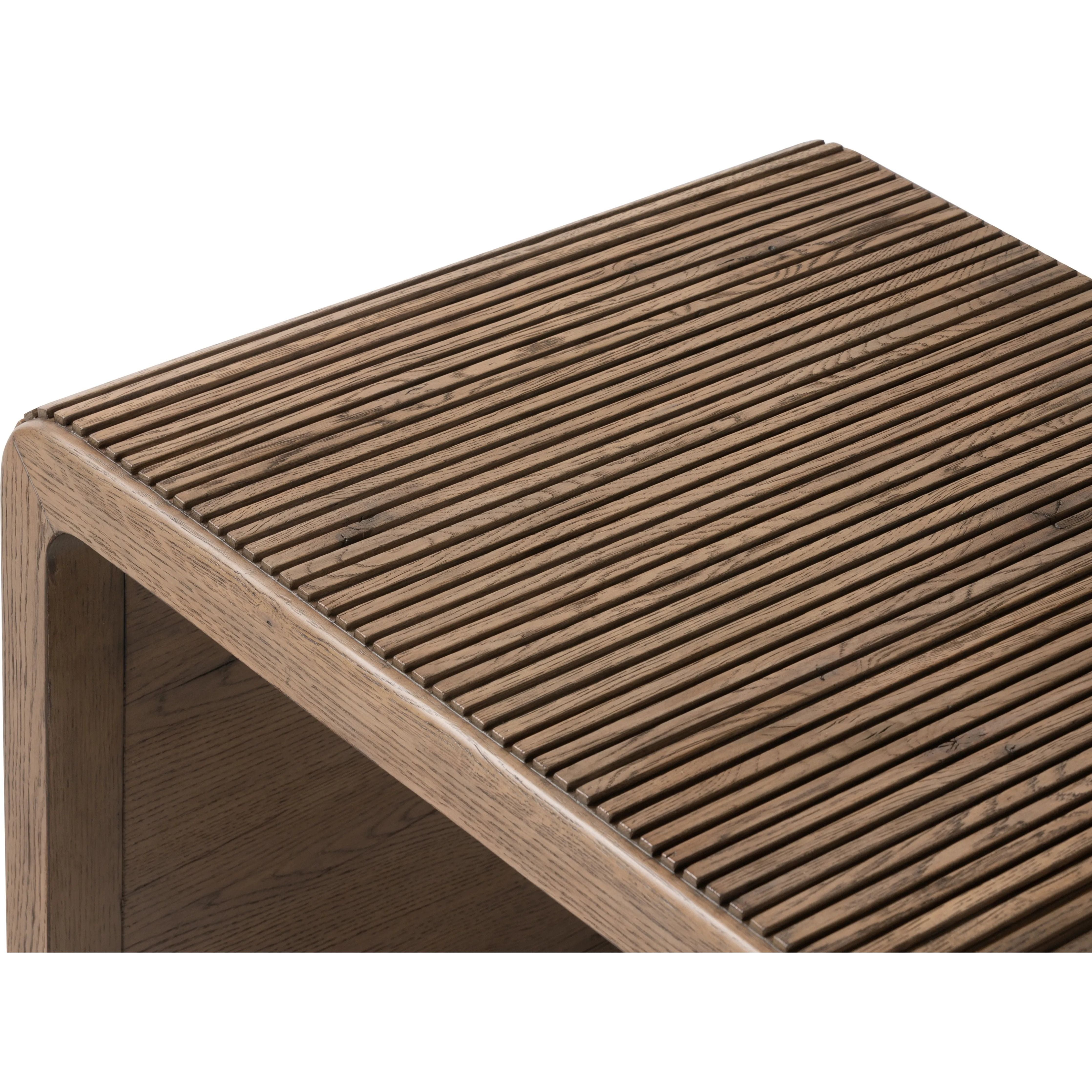 Featuring Leo Rustic Grey End Table by Four Hands at Amethyst Home. Made from rustic-finished oak, linear reeding and a curved shape define this midcentury-spirited end table. Designed in partnership with longtime Four Hands collaborator Thomas Bina and Brazilian designer Ronald Sasson.Overall Dimensions: 23.5"W x 27.5"L x 22"H
Collection: BinaColors: Rustic G. Amethyst Home provides interior design, new home construction design consulting, vintage area rugs, and lighting in the Boston metro area.