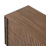 Featuring Leo Rustic Grey Nightstand by Four Hands at Amethyst Home. Designed by Thomas Bina and Ronald Sasson, a design partnership blending both modern minimalist and Brazilian influences. Crafted from solid oak, this clean-lined nightstand features vertical reed detailing on the drawer fronts with wooden pull detailing on the outer edges. Drawers are finishe. Amethyst Home provides interior design, new home construction design consulting, vintage area rugs, and lighting in the Miami metro area.