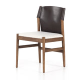 Featuring Lulu Espresso Leather Armless Dining Chair by Four Hands at Amethyst Home. Sleek, streamlined seating with a midcentury vibe. Lulu Espresso Leather Armless Dining Chair features a sling leather seatback and a faux shearling seat in liquid-repellent performance fabric. Frame and legs made of solid ash wood. Performance fabrics are specially created to withstand spills, stains, high tr. Amethyst Home provides interior design services, furniture, rugs, and lighting in the Dallas metro area.