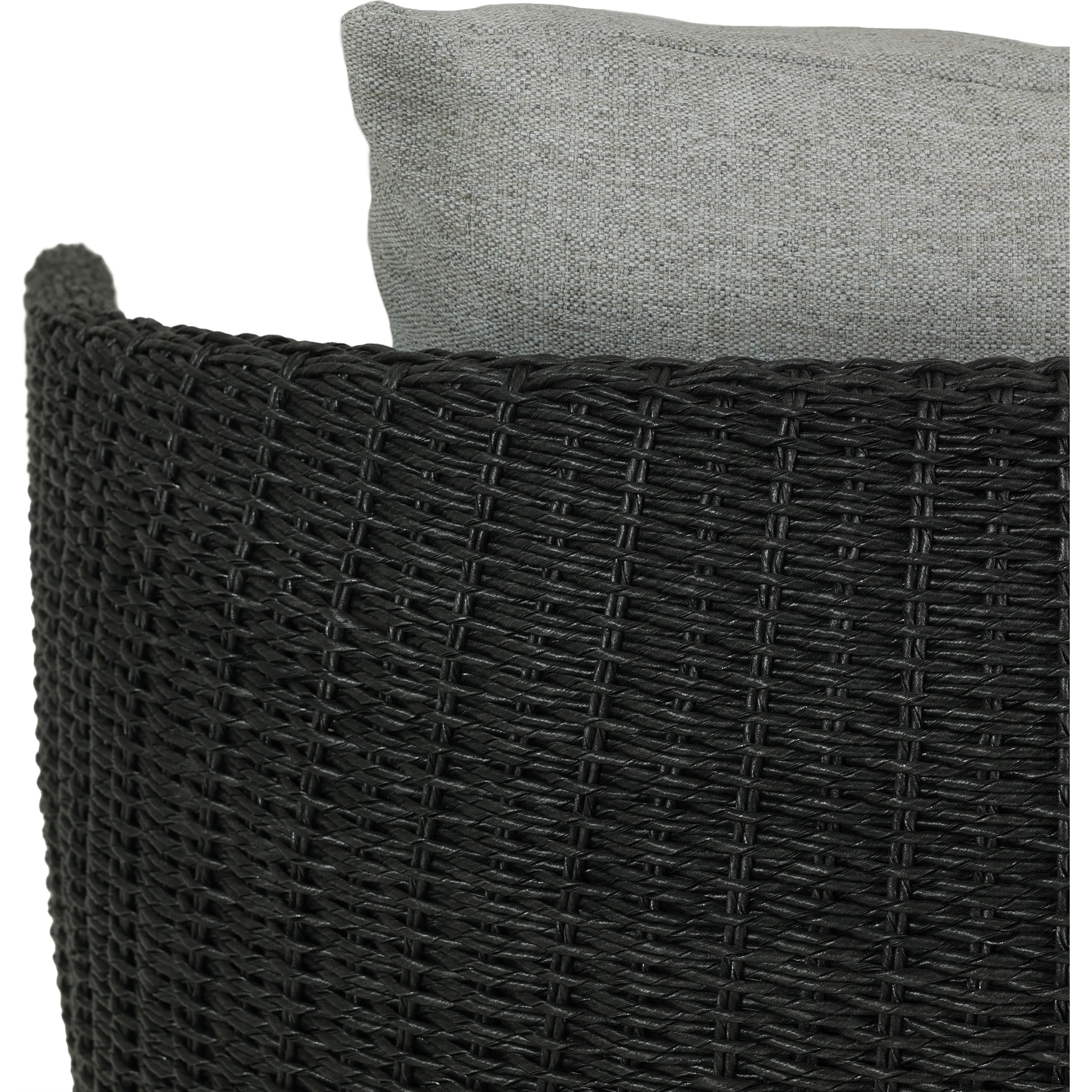 Featuring Maven Faux Black Outdoor Swivel Chair by Four Hands at Amethyst Home. Sustainably made with zero waste, luxurious Italian upholstery places a new and unique spin on indoor/outdoor seating, offering soft, durable fabric that's highly resistant to sun, stains, mold and abrasion. Shell framing in black faux-hyacinth weaves for extra texture atop a 360-d. Amethyst Home provides interior design, new home construction design consulting, vintage area rugs, and lighting in the Boston metro area.