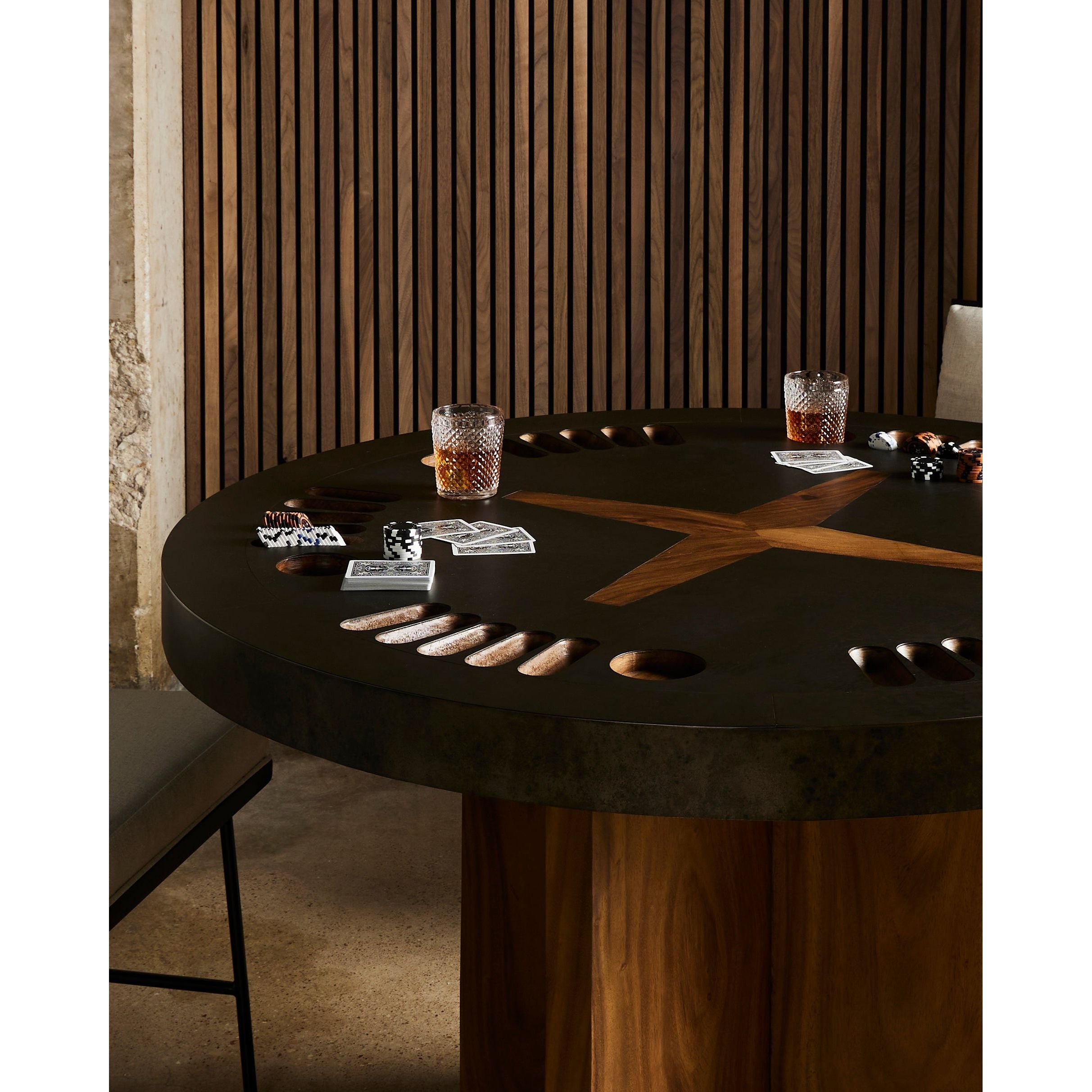Featuring Natural Brown Guanacaste Poker Table by Four Hands at Amethyst Home. Handmade by skilled artisans, the Natural Brown Guanacaste Poker Table is a one-of-a-kind game that features a beautiful blend of hand-finished Guanacaste wood and metal that’s been aged through a manual, month-long process using natural elements to bring unique character to each piece. Includes built-ins for pok. Amethyst Home provides interior design services, furniture, rugs, and lighting in the Monterey metro area.