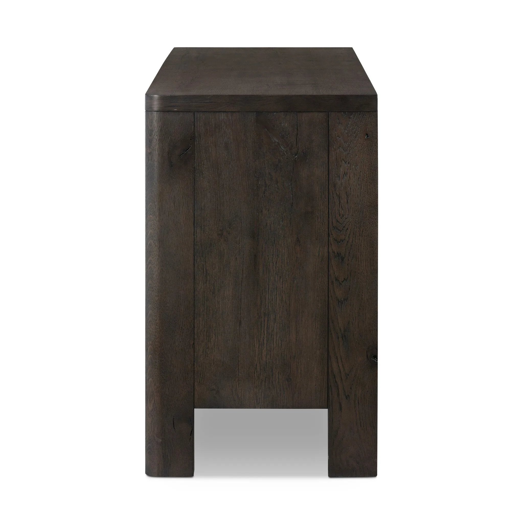 Featuring Noeline Smoked Black Oak Veneer 6 Drawer Dresser by Four Hands at Amethyst Home. Topped with a thick plank of solid oak, this extra-wide dresser blends modern lines and warm character with six roomy drawers, slightly curved corners, and solid square legs. Seamless drawer fronts have a push-latch mechanism. Made from solid oak and veneer in a smoky . Amethyst Home provides interior design, new home construction design consulting, vintage area rugs, and lighting in the Portland metro area.