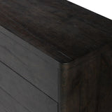 Featuring Noeline Smoked Black Oak Veneer 6 Drawer Dresser by Four Hands at Amethyst Home. Topped with a thick plank of solid oak, this extra-wide dresser blends modern lines and warm character with six roomy drawers, slightly curved corners, and solid square legs. Seamless drawer fronts have a push-latch mechanism. Made from solid oak and veneer in a smoky bla. Amethyst Home provides interior design, new home construction design consulting, vintage area rugs, and lighting in the Tampa metro area.