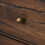 Featuring Odette Antique Belgium Bleach Marble Nightstand by Four Hands at Amethyst Home. Capturing the charm of vintage French storage, this solid mango wood nightstand stands tall with a polished marble top and softened ogee edges. Three spacious drawers are fitted with classic brass-button hardware. Natural marks and cracks are characteristic of the recl. Amethyst Home provides interior design, new home construction design consulting, vintage area rugs, and lighting in the Calabasas metro area.